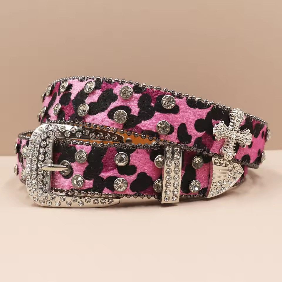 Japanese Brand Cheetah leopard Cross print pu leather belt 115 cm Size 30 - 4 Thumbnail