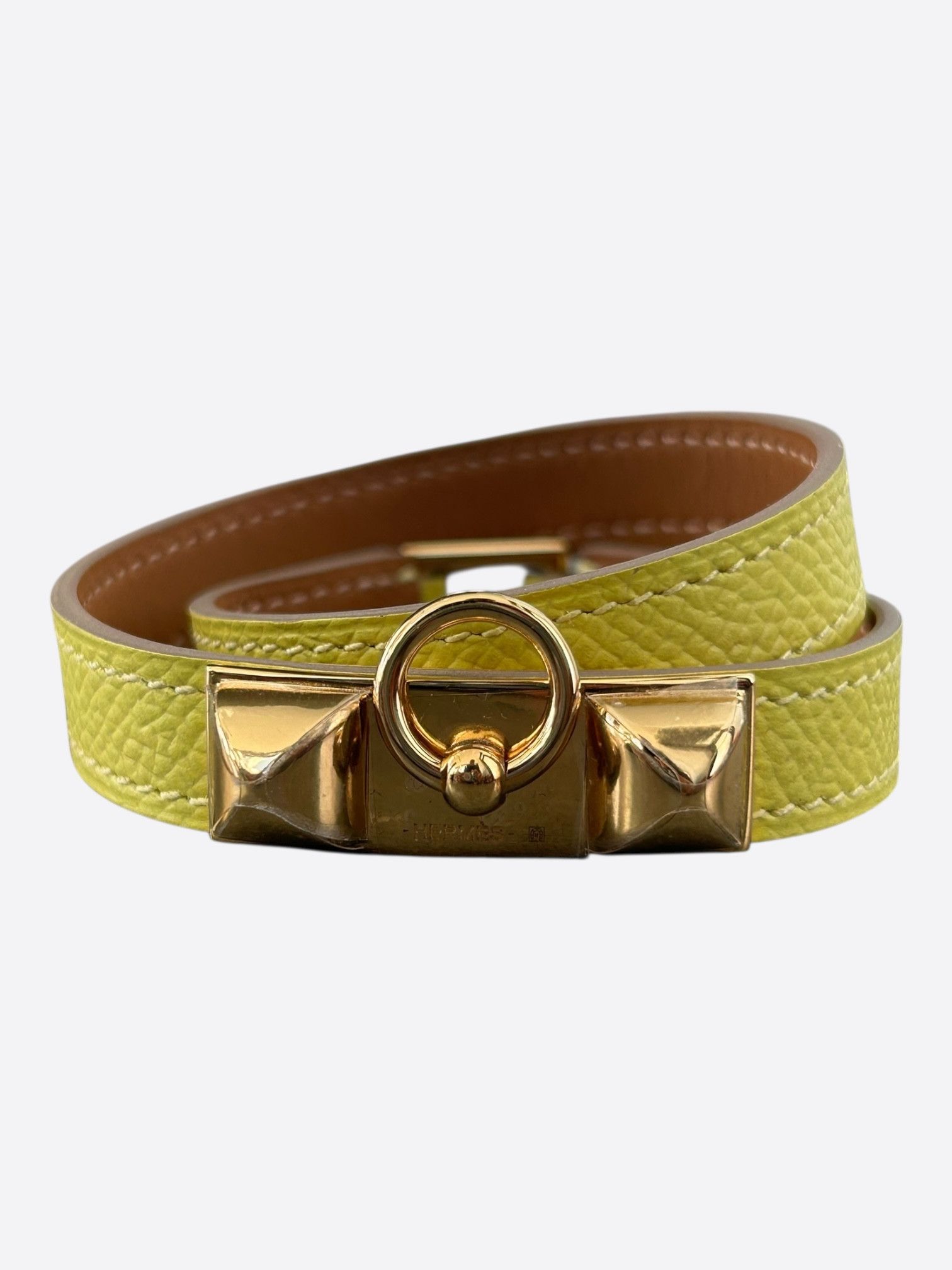 Hermes Yellow Epsom & Gold Hardware Rivale Double Tour Bracelet Size ONE SIZE - 1 Thumbnail