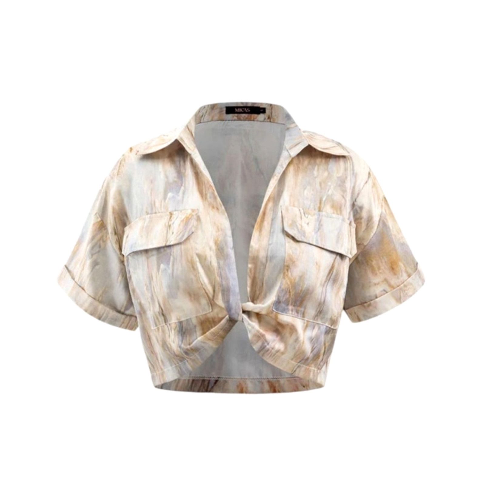 Other Multicolor Marble Print Twist Hem V-Neck Pocketed Crop Shirt Size XXL / US 16-18 / IT 52-54 - 1 Thumbnail