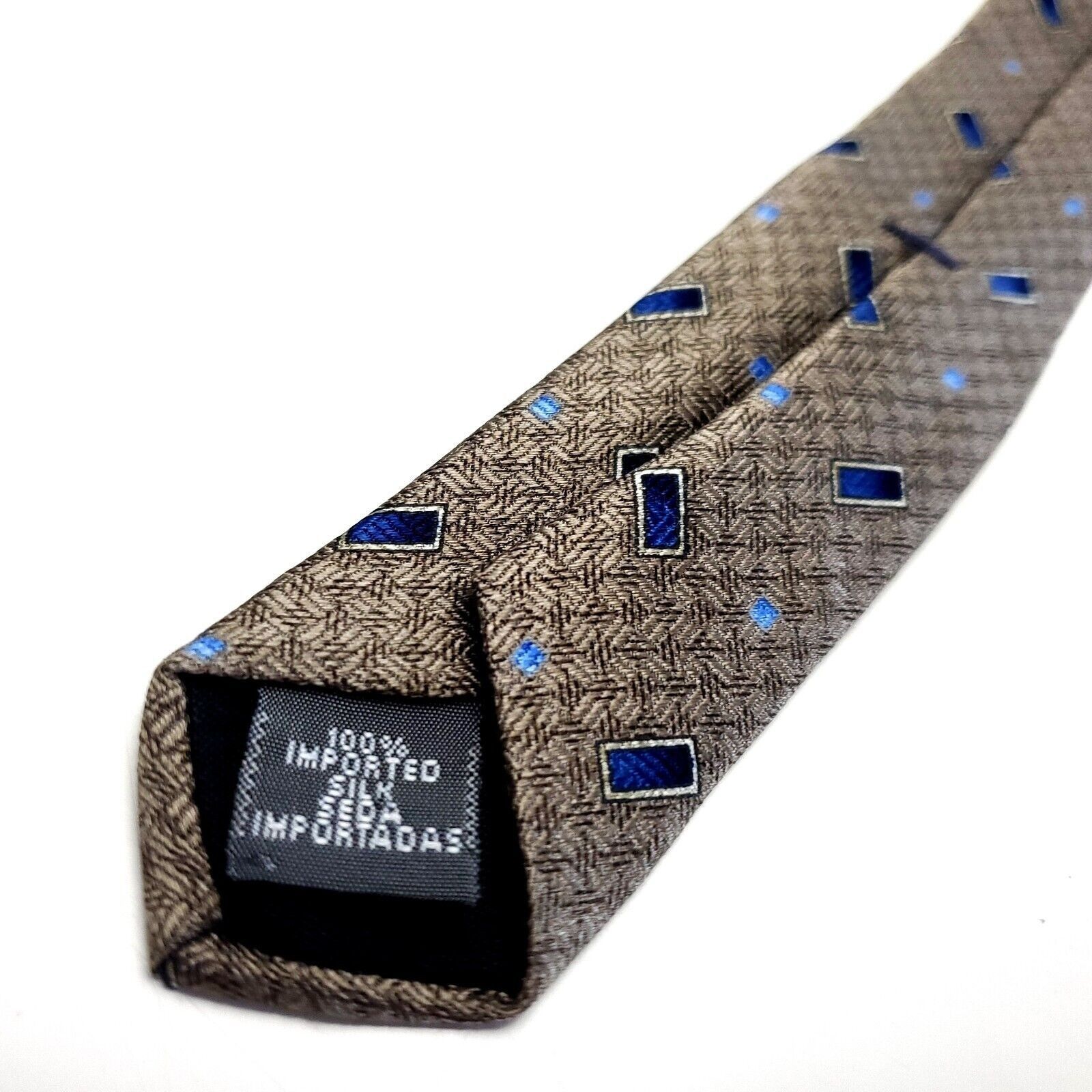 Stafford Stafford Essentials Brown Silk Tie Woven Geometric Size ONE SIZE - 5 Thumbnail