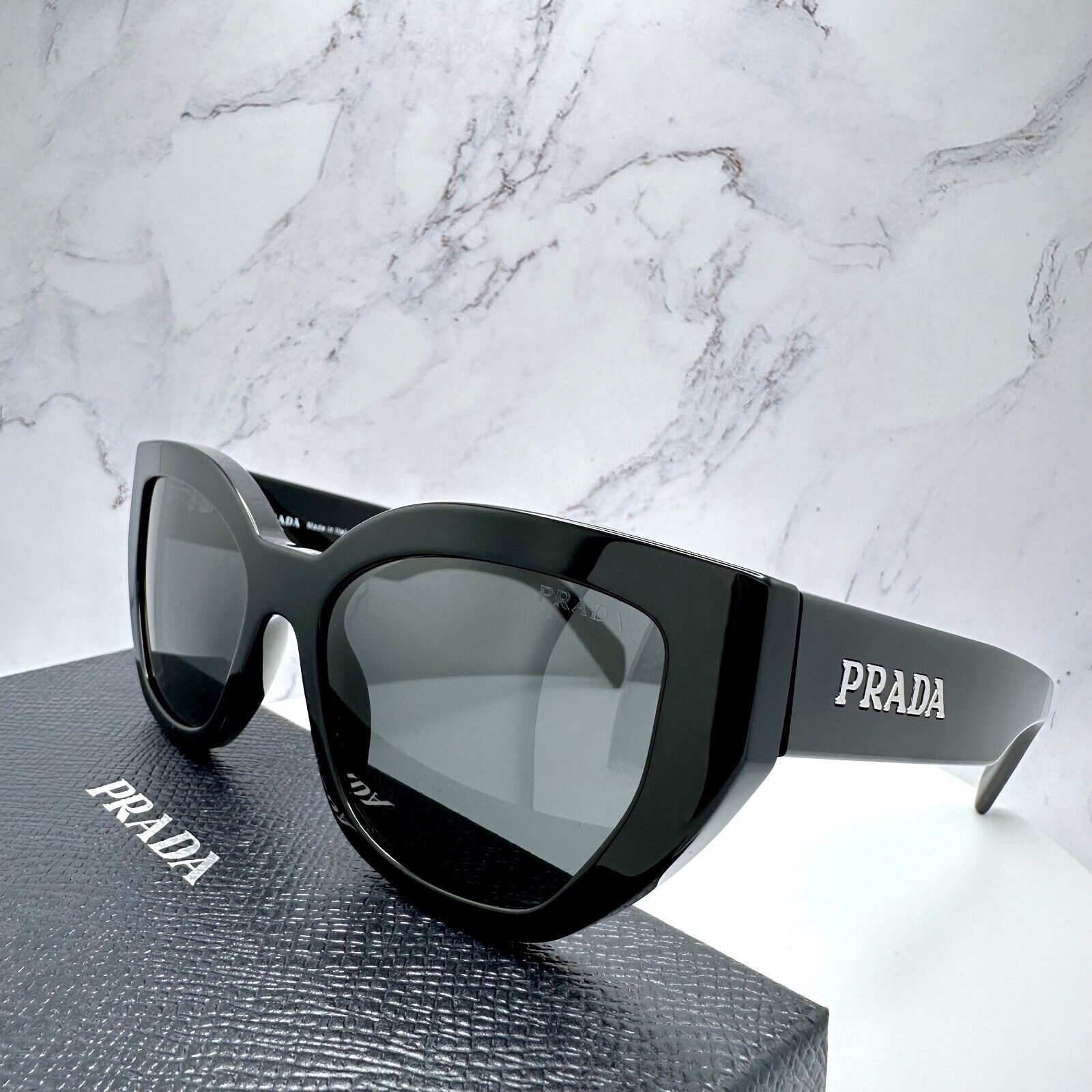 Prada New Prada Sunglasses Black Butterfly Cat Eye Spelled Logo Size ONE SIZE - 5 Thumbnail