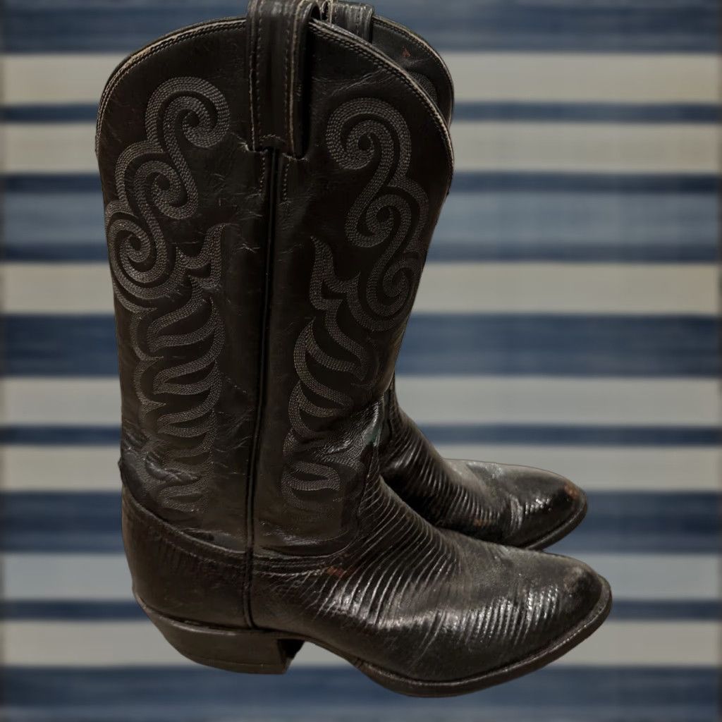 Tony Lama Tony Lama Western Boots Men 10.5 Black Leather Nacogdoches Teju Lizard Mid-Calf Pull On D Width Cowboy Shoe Size US 10.5 / EU 43-44 - 1 Thumbnail