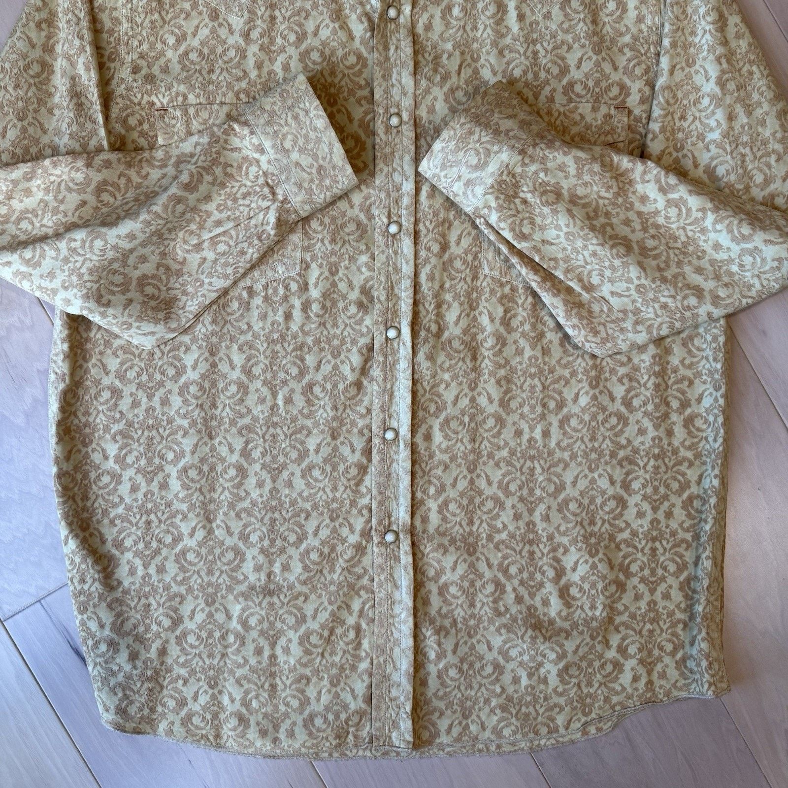 Wrangler Ryan Michael Silk Pearl Snap Shirt XL Yellow Paisley Western Size US XL / EU 56 / 4 - 5 Thumbnail