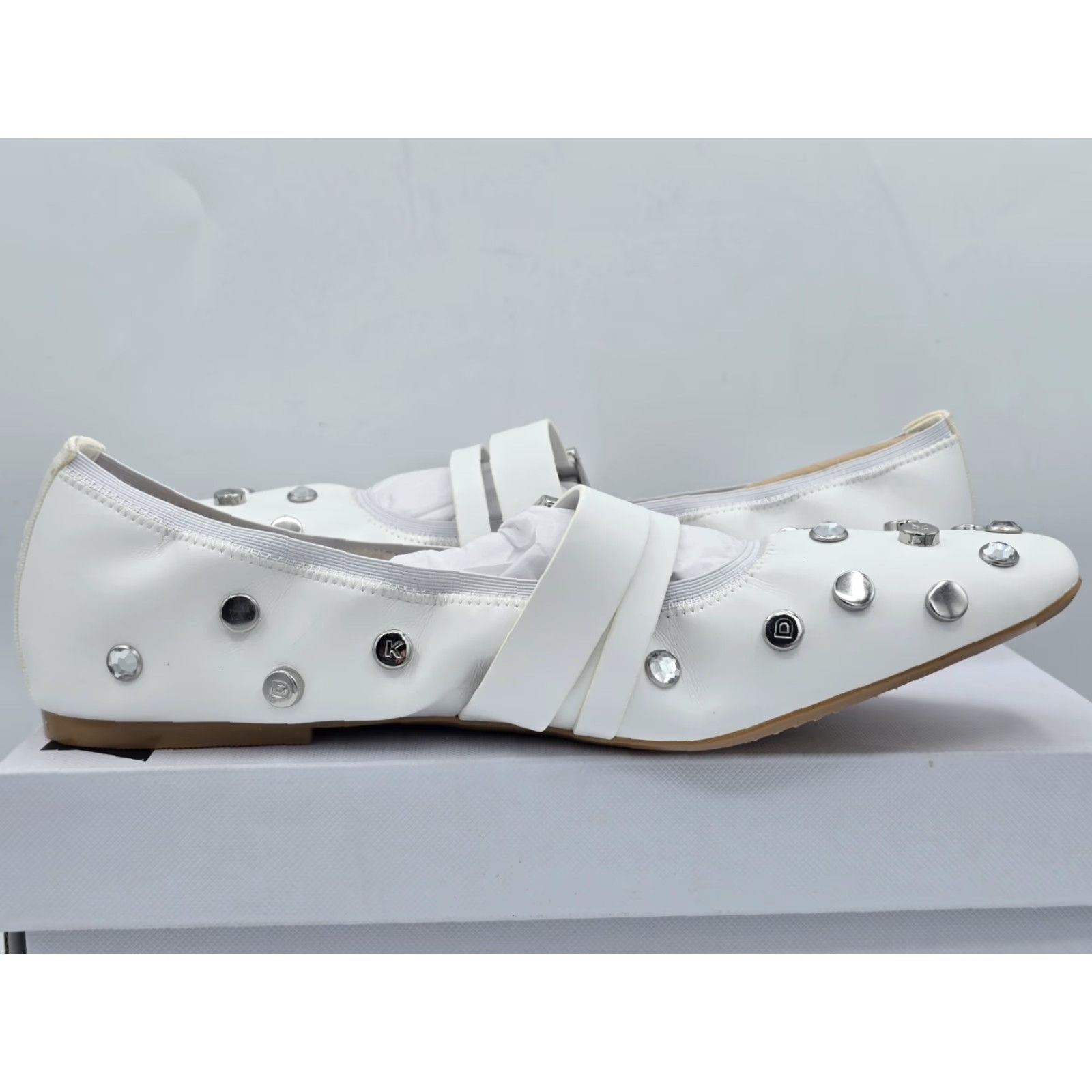 DKNY DKNY Women’s Davey Studded Ballet Flat with Belt Detail Mule White Sz 11 M - Flat, White, KDNY, Women, Shoes, Sandal? Size ONE SIZE - 6 Thumbnail