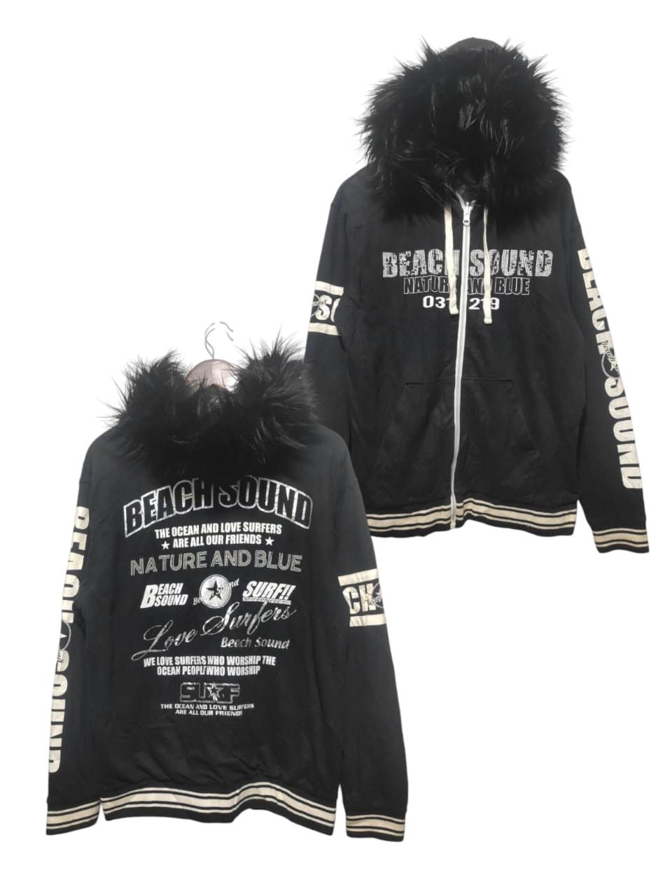 Beach Sound Reversible Zip Fur Hoodie LGB style