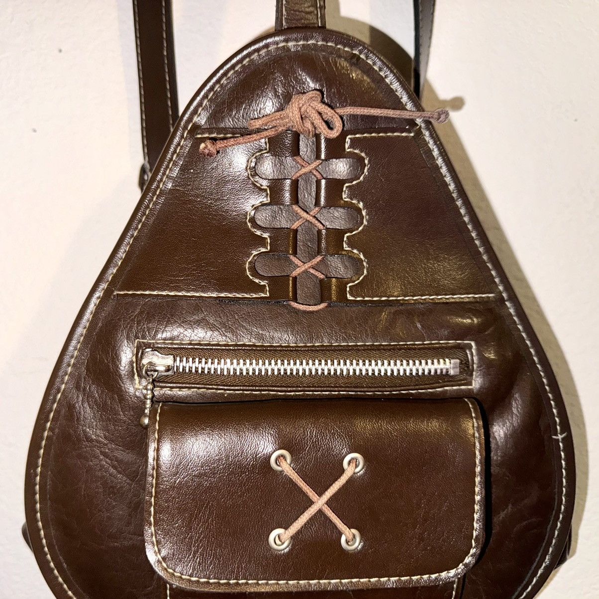 Designer × Vintage Womens Brown Vintage Leather Hand Made Mini Backpack No Tag Size ONE SIZE - 5 Thumbnail