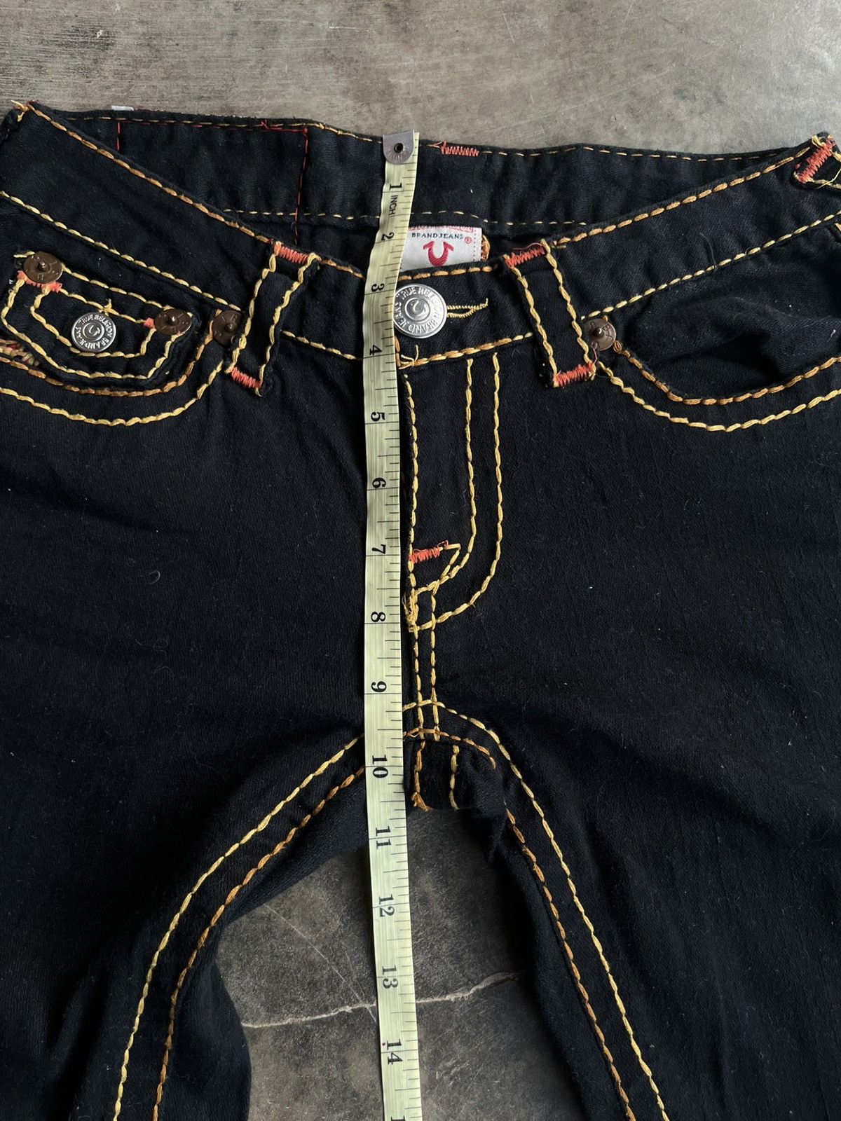 If Six Was Nine TRUE RELIGION BLACK FLARE BOOTCUT DENIM JEANS PANTS PATTERN Size US 26 / EU 42 - 13 Thumbnail