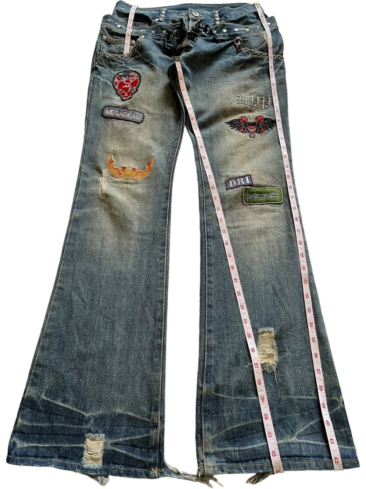 Seditionaries Vintage Japanese Laced Up Double Waist Mud Wash Flare Jeans Size US 30 / EU 46 - 12 Thumbnail