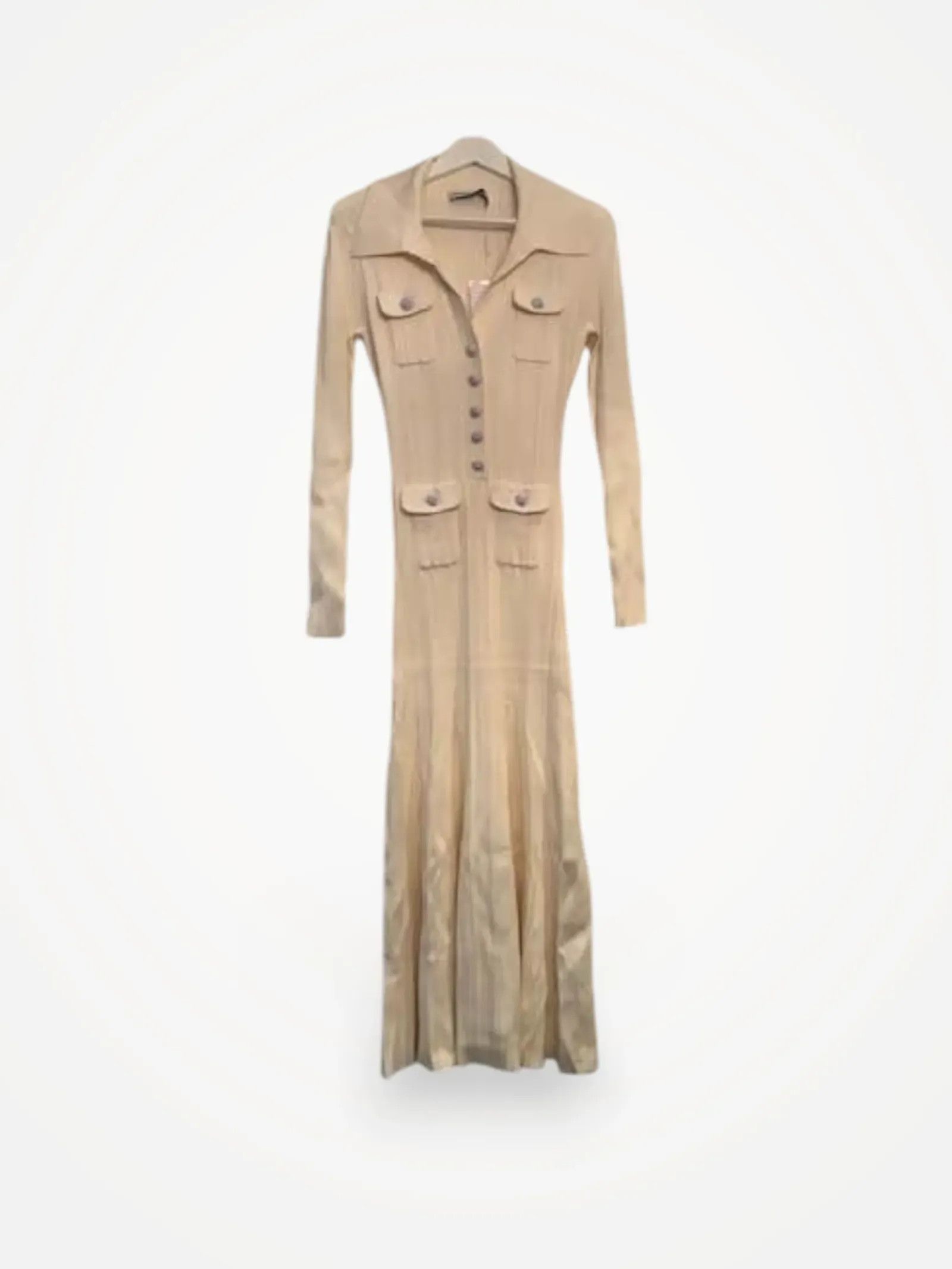 white long knitted dress White Ribbed Knit Long Sleeves Dress Medium main image 0