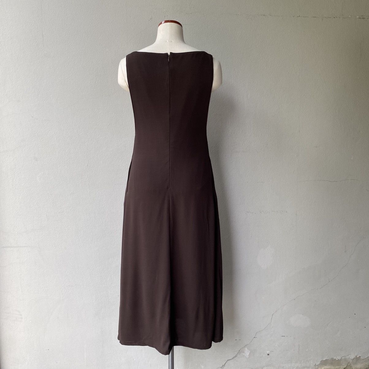 Y's Y’s Brown Deep V-Neck Sleeveless Midi Dress Size M / US 6-8 / IT 42-44 - 4 Thumbnail