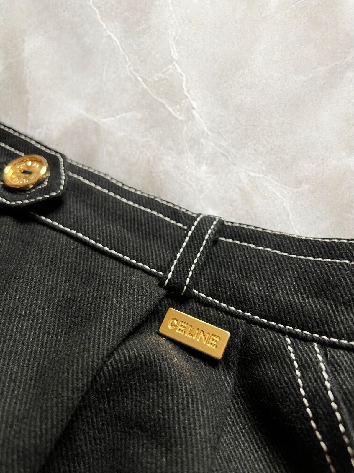 Celine × Vintage CELINE FRANCE VINTAGE 90s DENIM SKIRT JEANS GOLDEN LOGO y2k Size 28" / US 6 / IT 42 - 3 Thumbnail