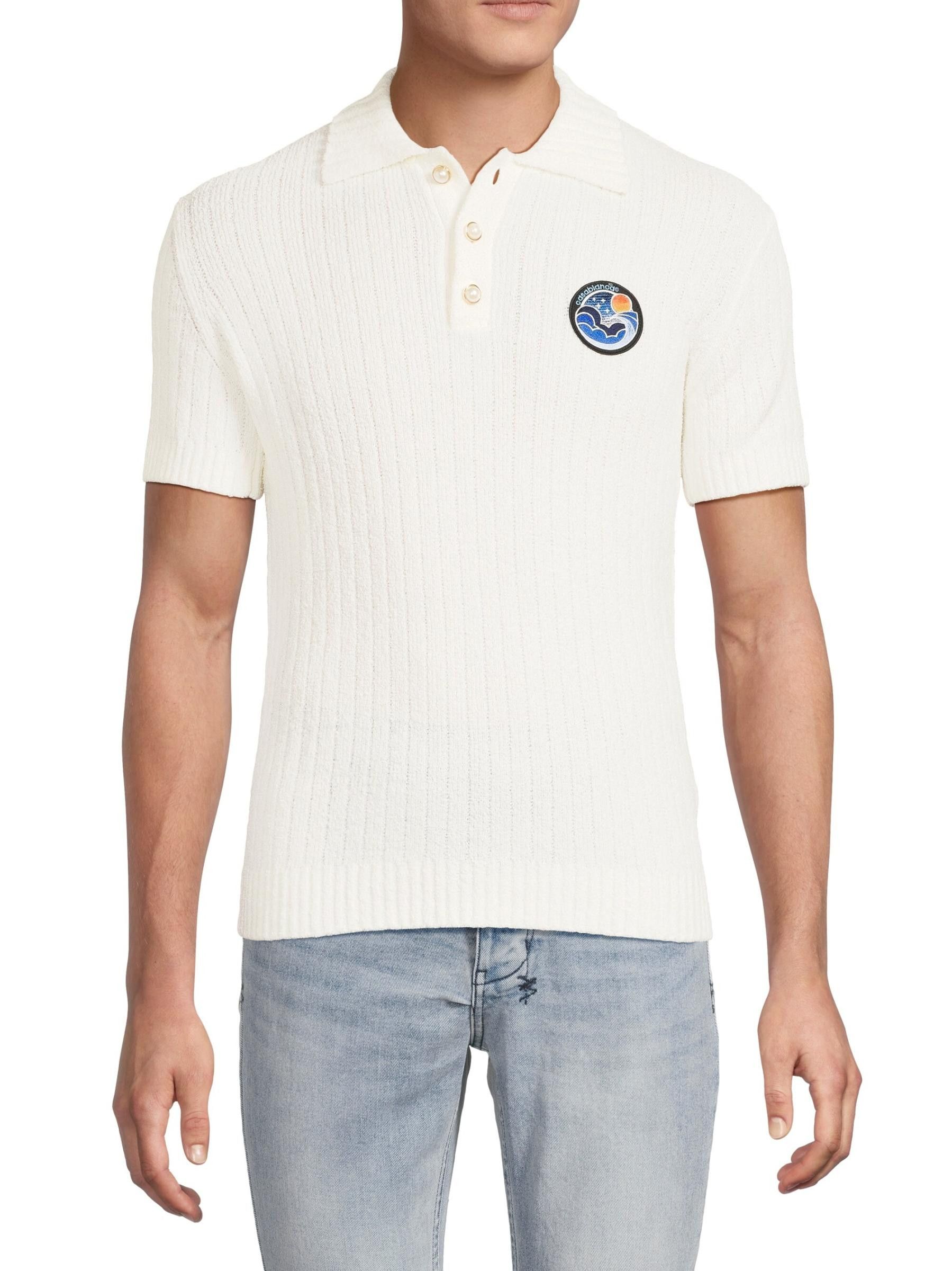 Casablanca os11x0725 Boucle Polo Shirt in White Size US M / EU 48-50 / 2 - 2 Thumbnail