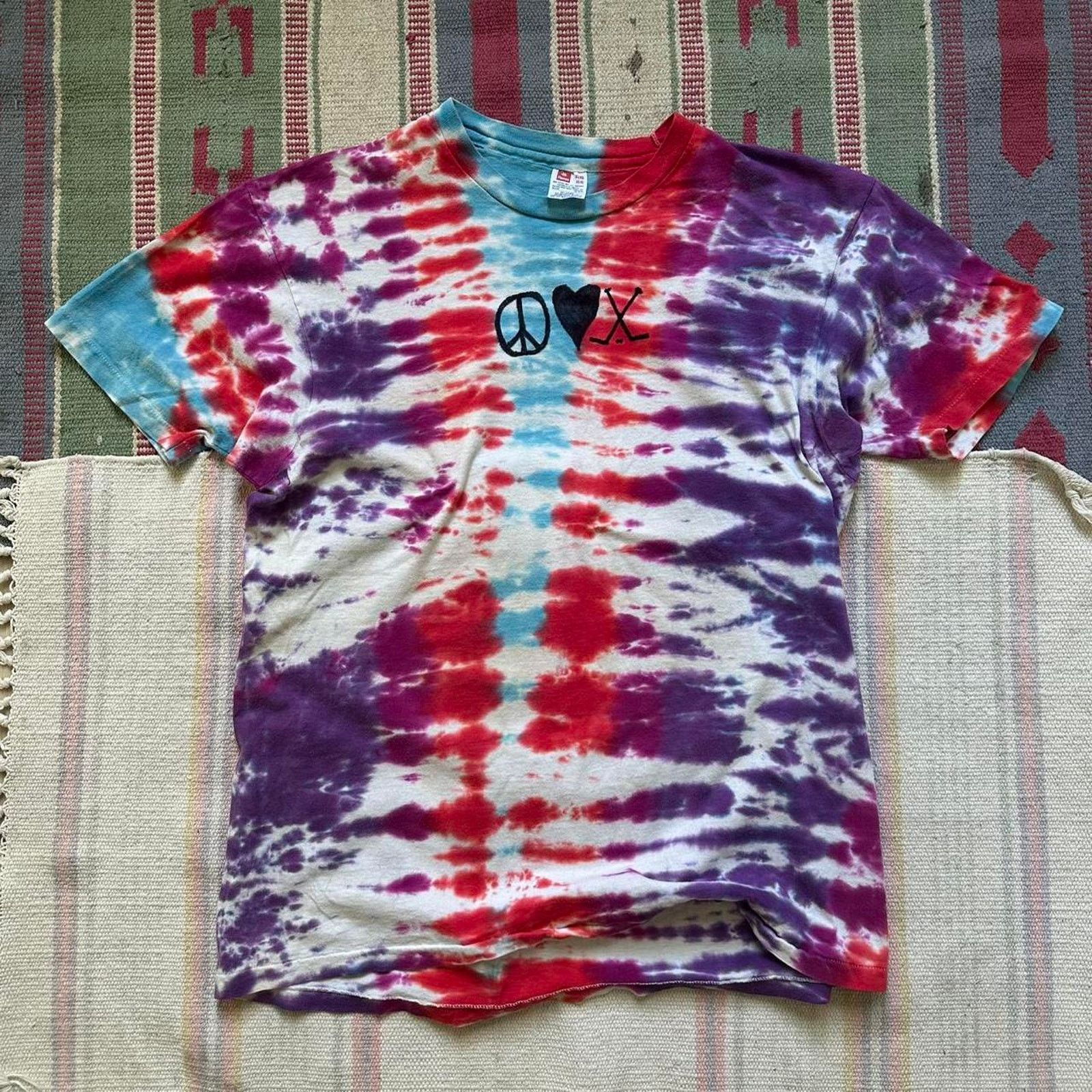 Other × Vintage ICONIC RARE VINTAGE 70S HOCKEY PEACE LOVE TIE DYE SHIRT Size US XL / EU 56 / 4 - 2 Thumbnail