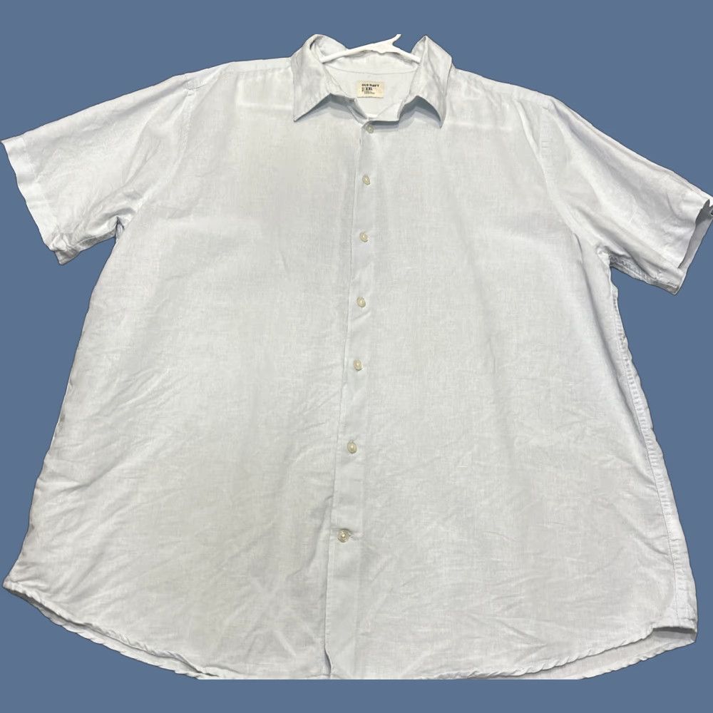 Old Navy Old Navy Button-Up Shirt 2XL Light Blue Short Sleeve Linen / Cotton Casual Men’s Shirt Size US XXL / EU 58 / 5 - 1 Thumbnail
