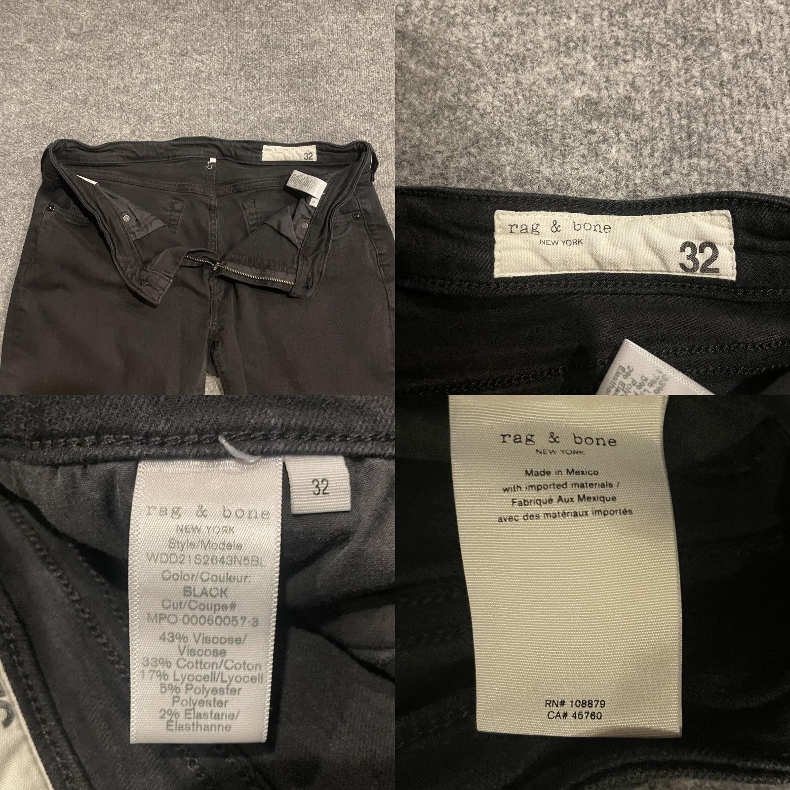 Rag & Bone Rag & Bone Jeans Womens Slim Boyfriend Low Rise Rag & Bone Black Denim Stretch 32 Inseam 25 in Zip Pocket Five-Pocket Vintage No Men’s? Size 24" / US 00 / IT 34 - 8 Thumbnail