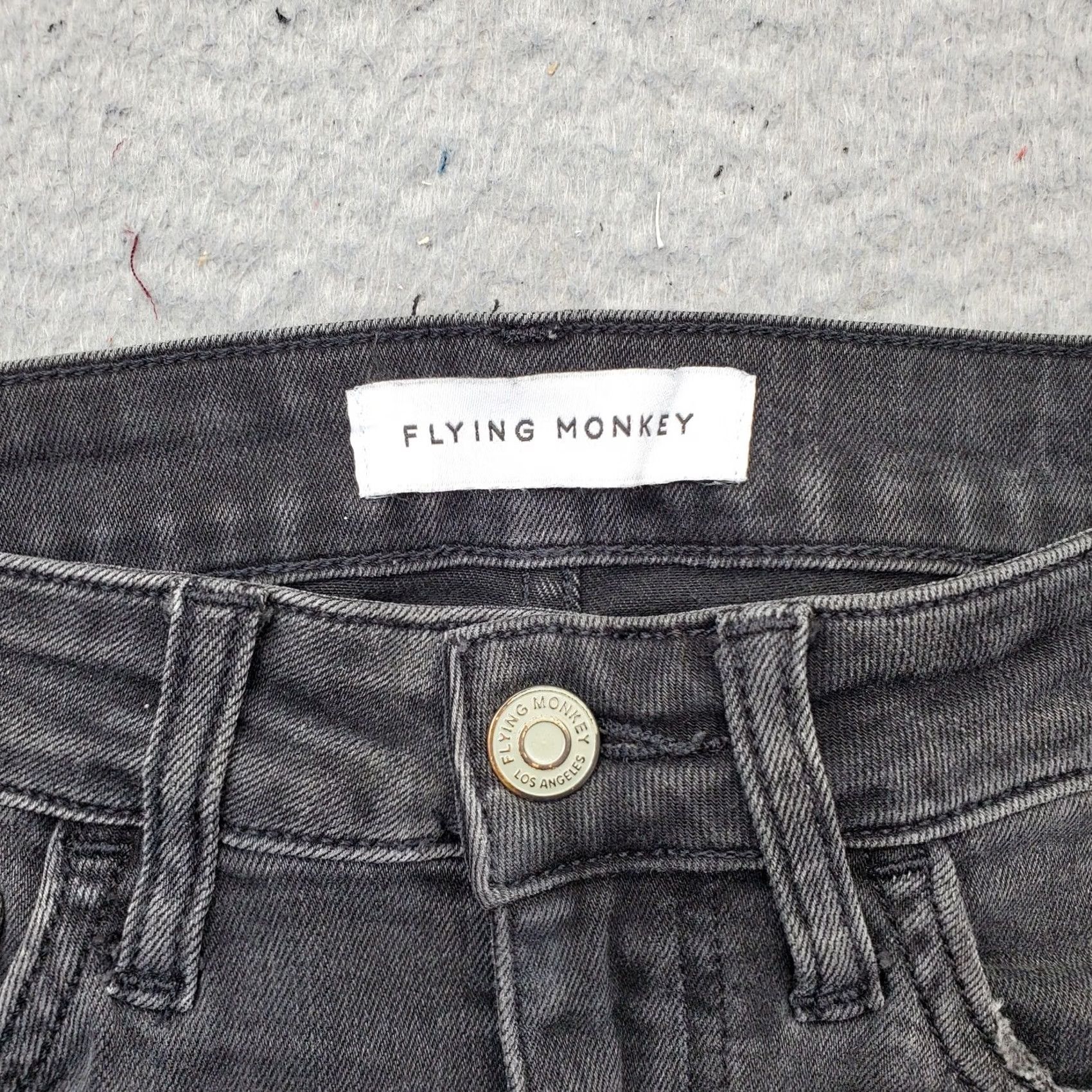 Vintage Flying Monkey Jeans Womens 24 Gray Denim Distressed Comfort Skinny Leg Raw Hem Jeans Size 42" / US 20 - 7 Thumbnail
