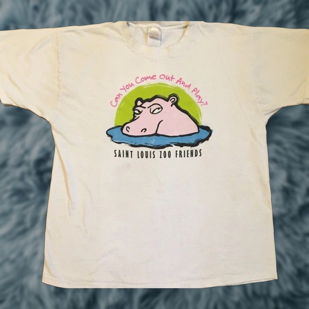 Vintage VINTAGE 90s St Louis Zoo Hippo Shirt XL White Cotton Graphic Tee Mens Size US XL / EU 56 / 4 - 1 Thumbnail