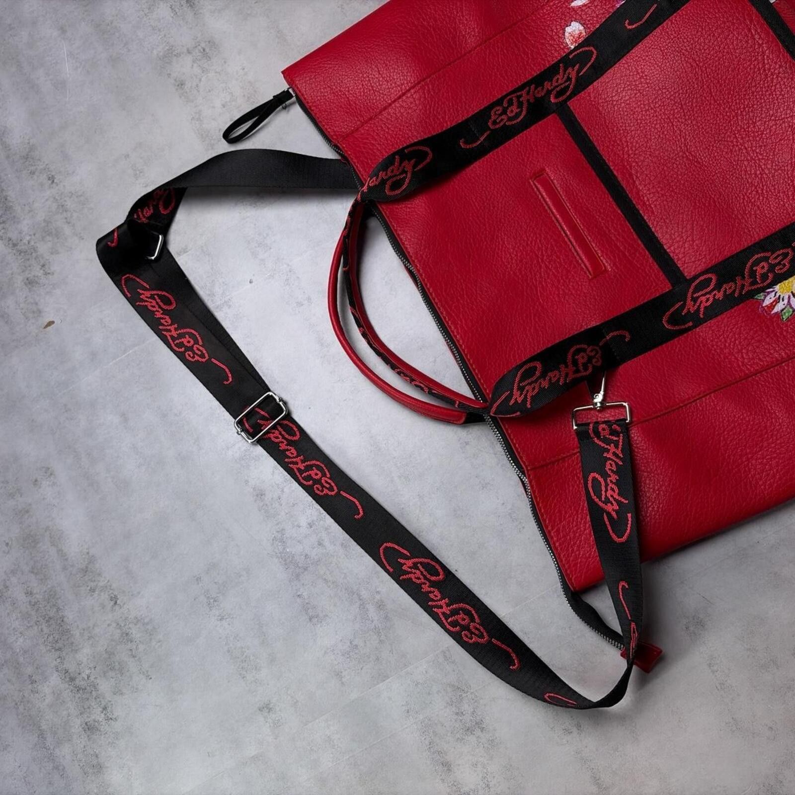 Ed Hardy Y2K Red Ed Hardy Grunge Skull Floral Tote Bag Size ONE SIZE - 5 Thumbnail