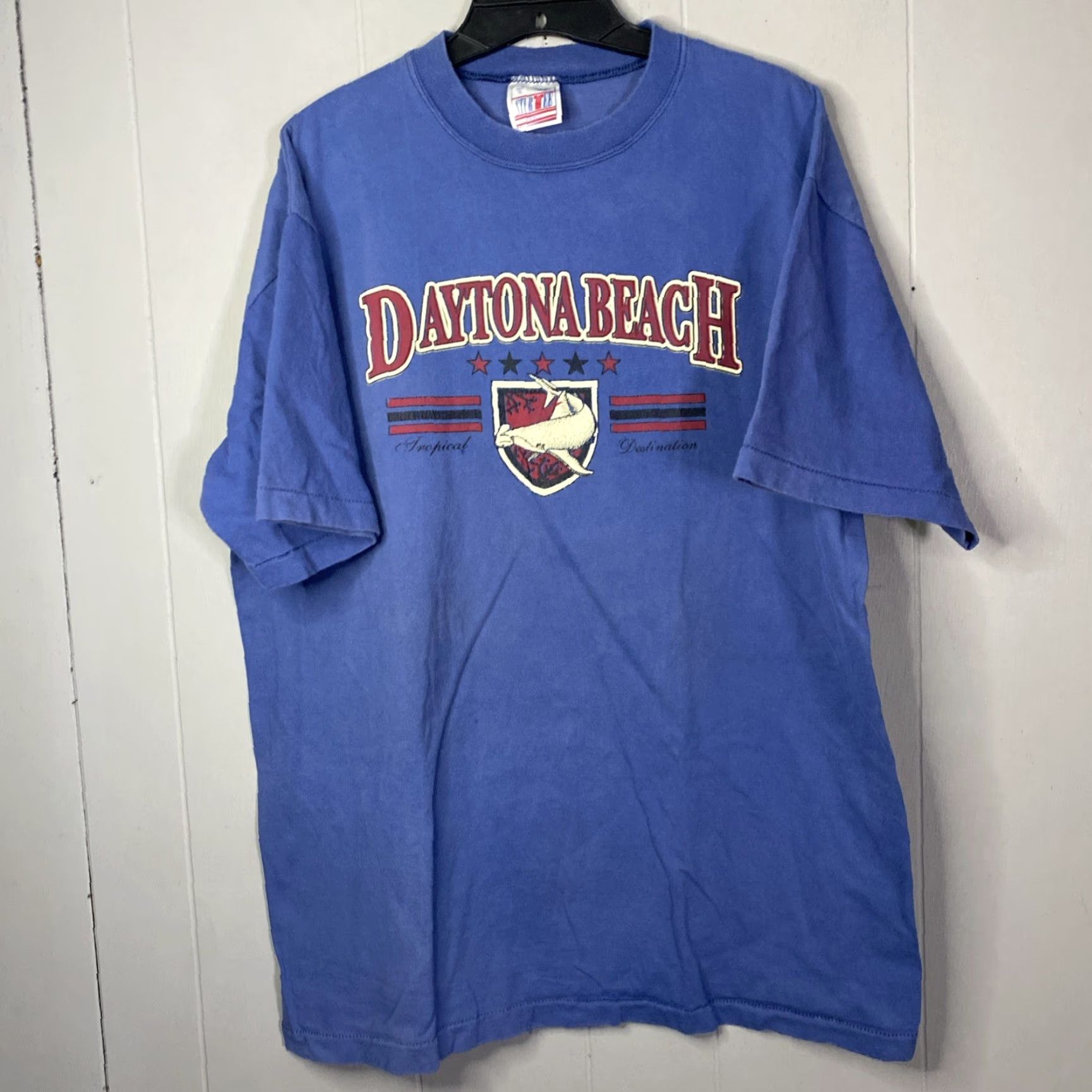 Vintage VINTAGE Dayt ona Beach Florida Stur Tee T Shirt 80s Single Stitch Unisex Adult XL Blue Shark Puff Print 1980s Sportswear/Beach Mens Womens Girls Boys Size US XL / EU 56 / 4 - 6 Thumbnail