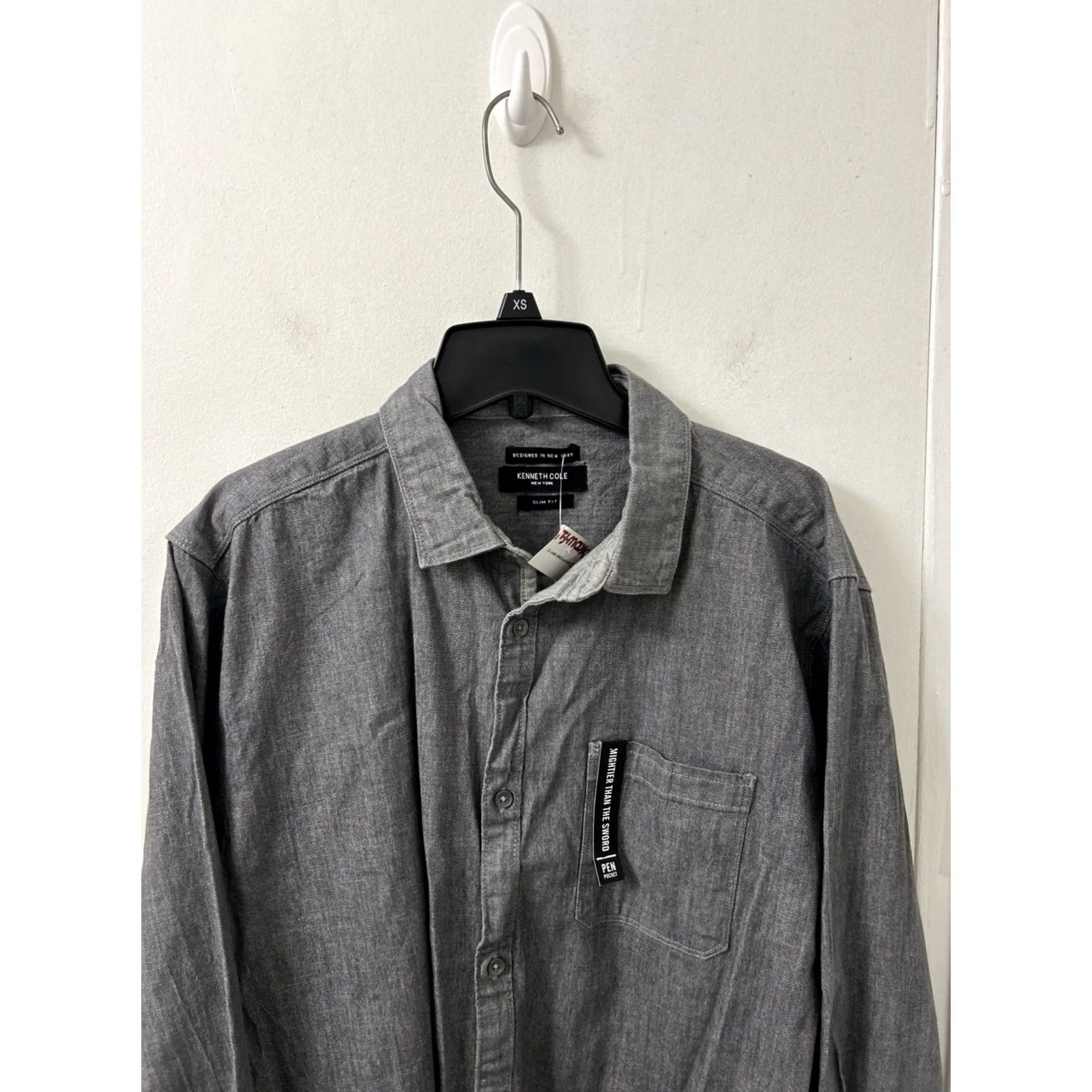 Kenneth Cole Kenneth Cole New York Shirt Mens L Gray Oxford Slim Fit Stretch Button Down L/S Size US L / EU 52-54 / 3 - 2 Thumbnail