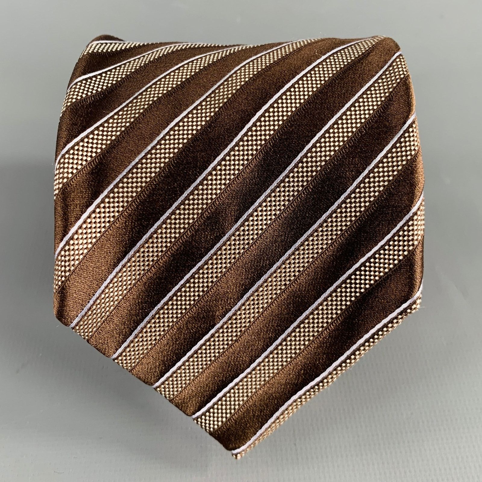 Brioni BRIONI Brown Cream Diagonal Stripe Silk Tie Size ONE SIZE - 1 Thumbnail