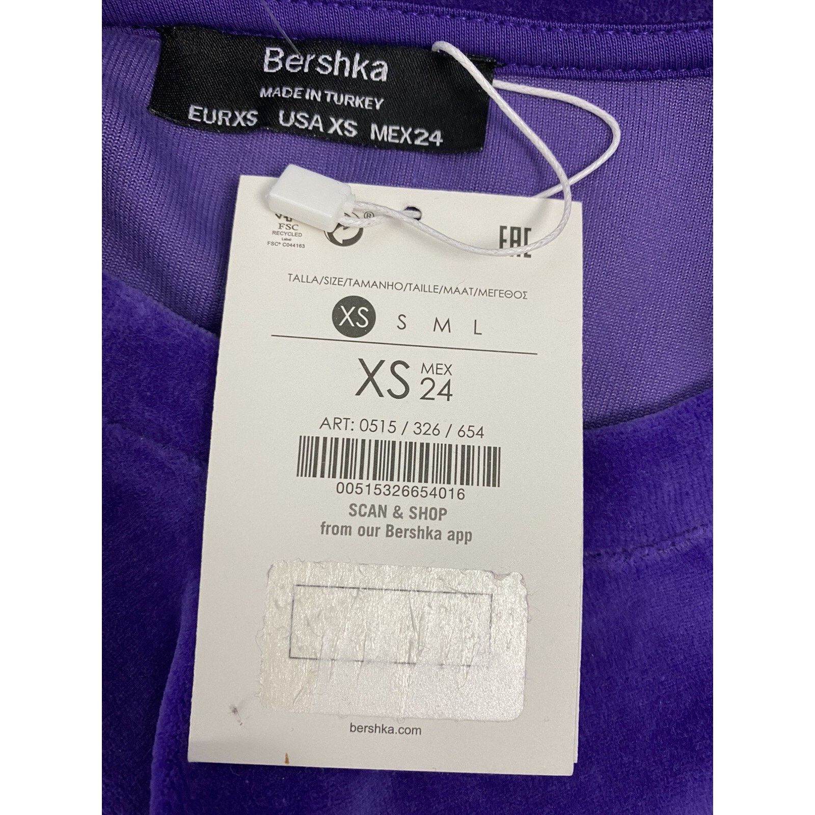 Bershka Bershka Velvet Purple XS Long Sleeves A001736 Size XS / US 0-2 / IT 36-38 - 3 Thumbnail