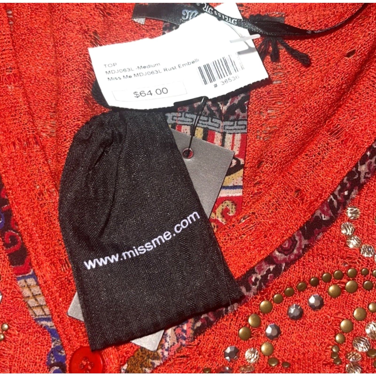 Miss Me Miss Me Embellished Cardigan Shirt Rust XS? NoSizeM Women’s? (Cannot determine size from given) Size M / US 6-8 / IT 42-44 - 4 Thumbnail