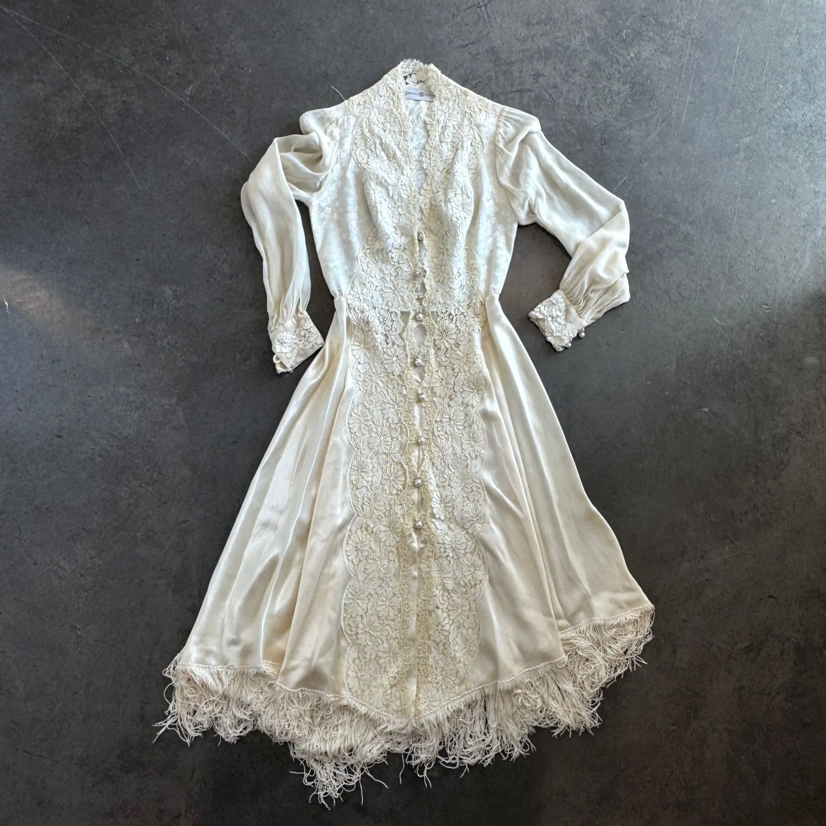 Vintage VINTAGE Marshall-Rousso White Lace Wedding Dress Small Maxi Formal Embroidered Floral Long Sleeve Womens Dress Size S / US 4 / IT 40 - 2 Thumbnail