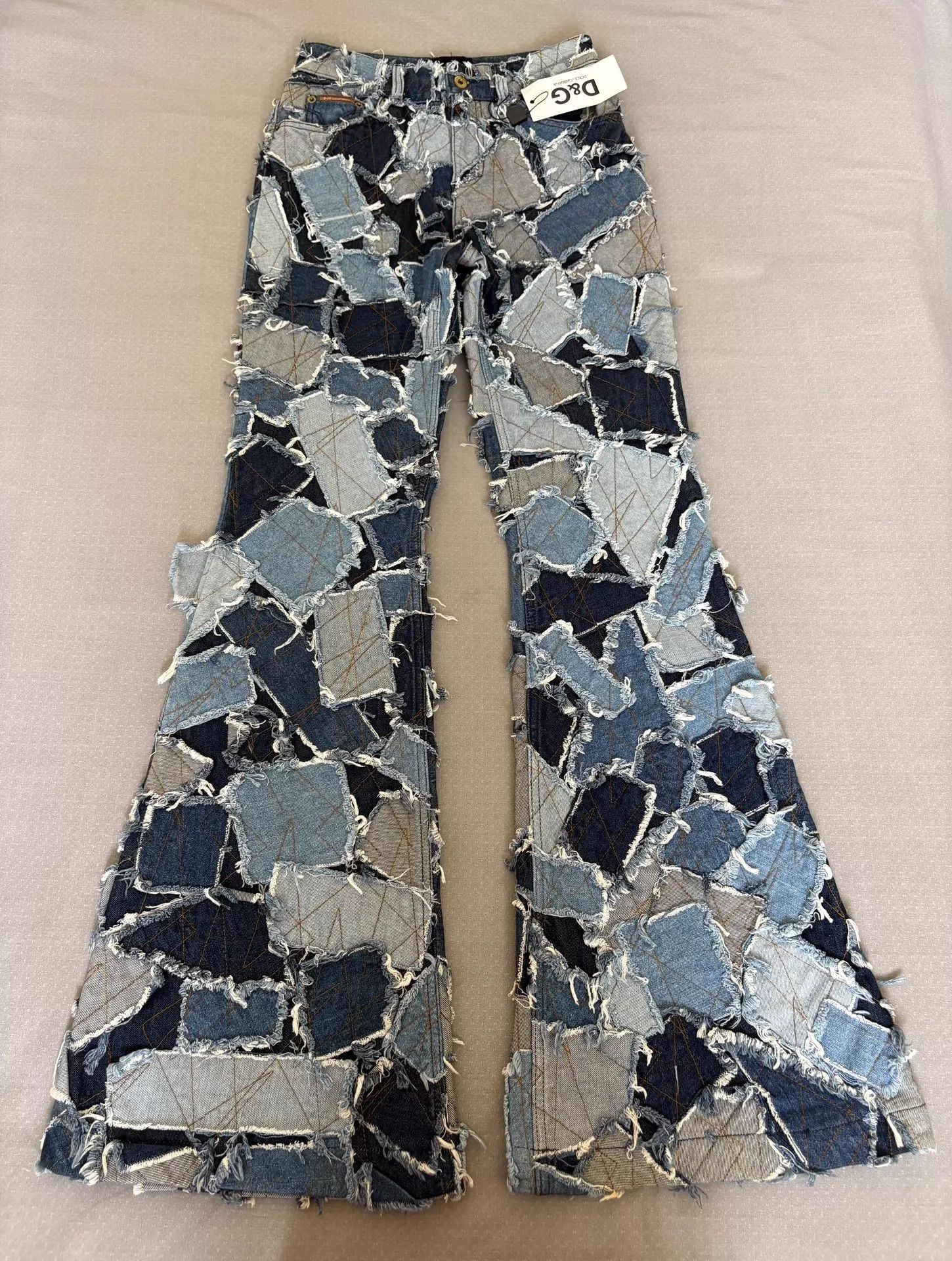 Dolce & Gabbana D&G Vtg Distressed Flared Jeans Multi-Material Patchwork Size 27" / US 4 / IT 40 - 1 Thumbnail