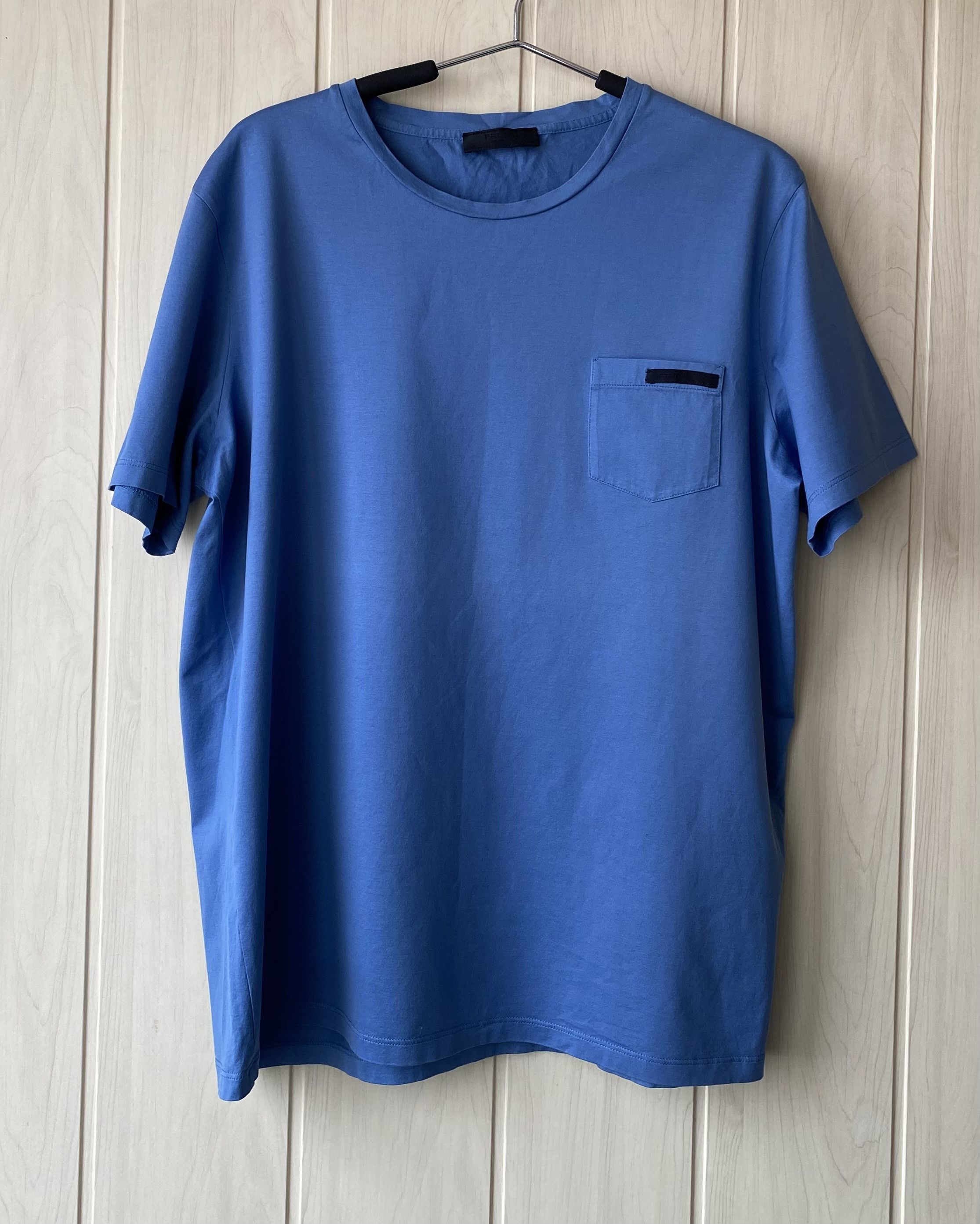 image of Prada Logo Pocket T-Shirt in Blue, Men's (Size XL)