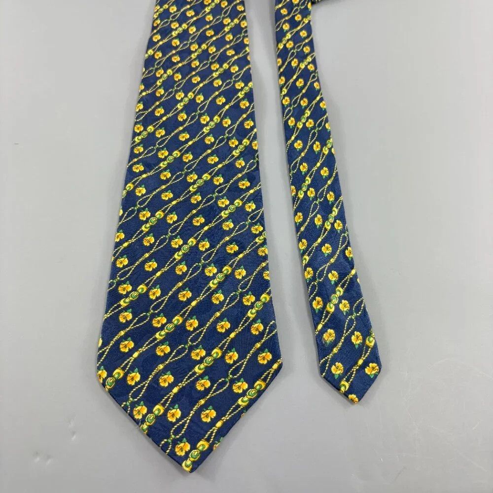 Other Khaisilk Navy Blue / Yellow Flowers Men's Tie 4" x 59" Size ONE SIZE - 2 Thumbnail