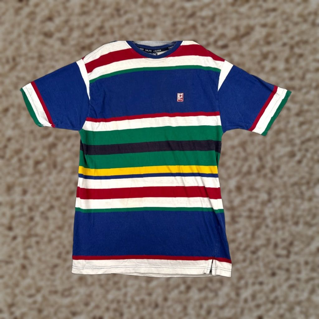 Chaps VINTAGE Chaps Ralph Lauren Shirt Men XL Blue Red Stripe Crew Neck 100% Cotton T-Shirt Logo All Seasons Size US XL / EU 56 / 4 - 1 Thumbnail