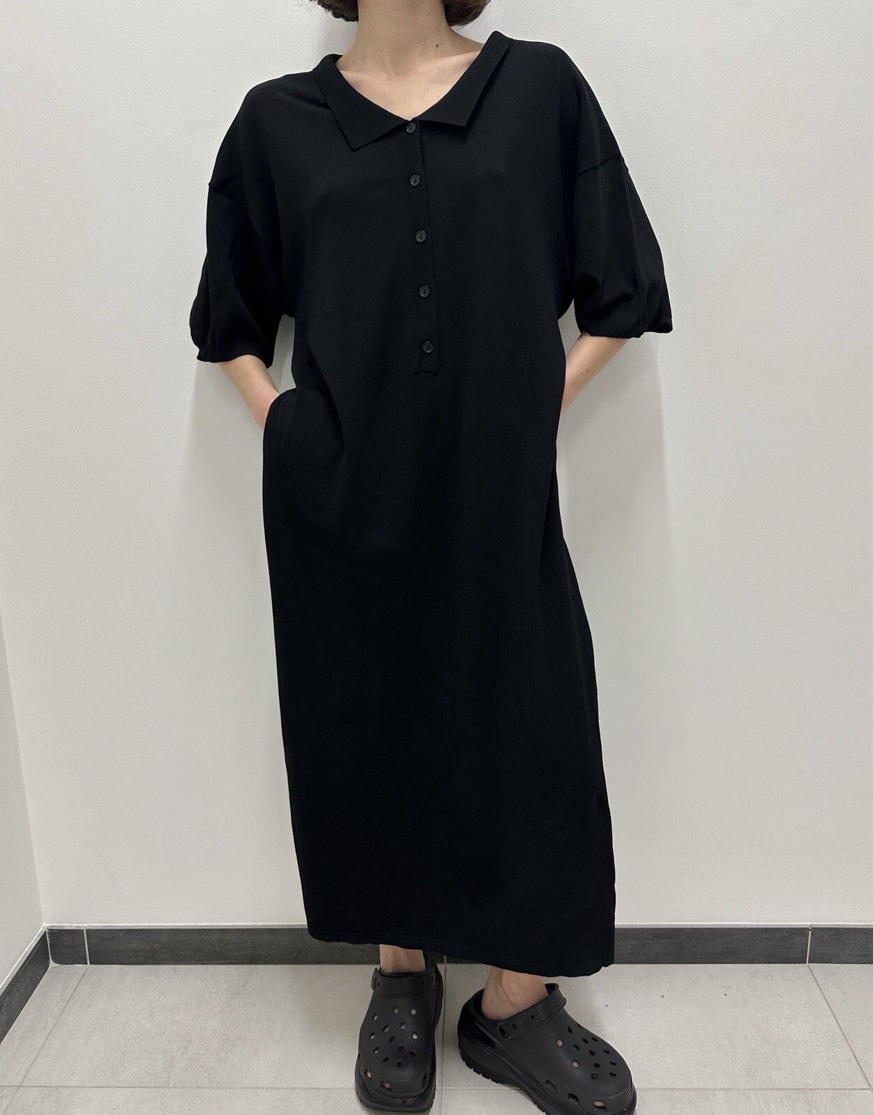 Toteme Toteme Belize Jersey Midi Knit Collared Rayon Dress Black Size S / US 4 / IT 40 - 18 Thumbnail