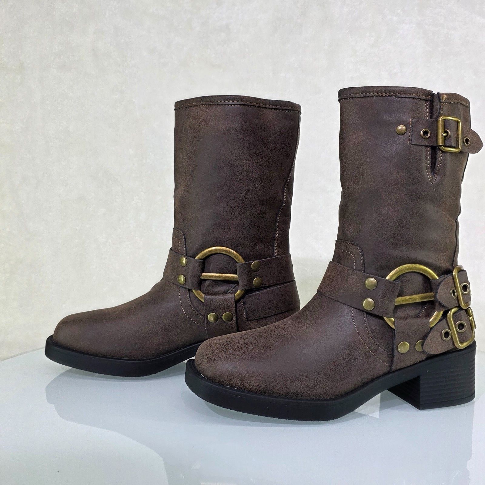 Other Dyna Brown Distressed Vegan Leather Biker Engineer Western M Size US 7.5 / IT 37.5 - 3 Thumbnail