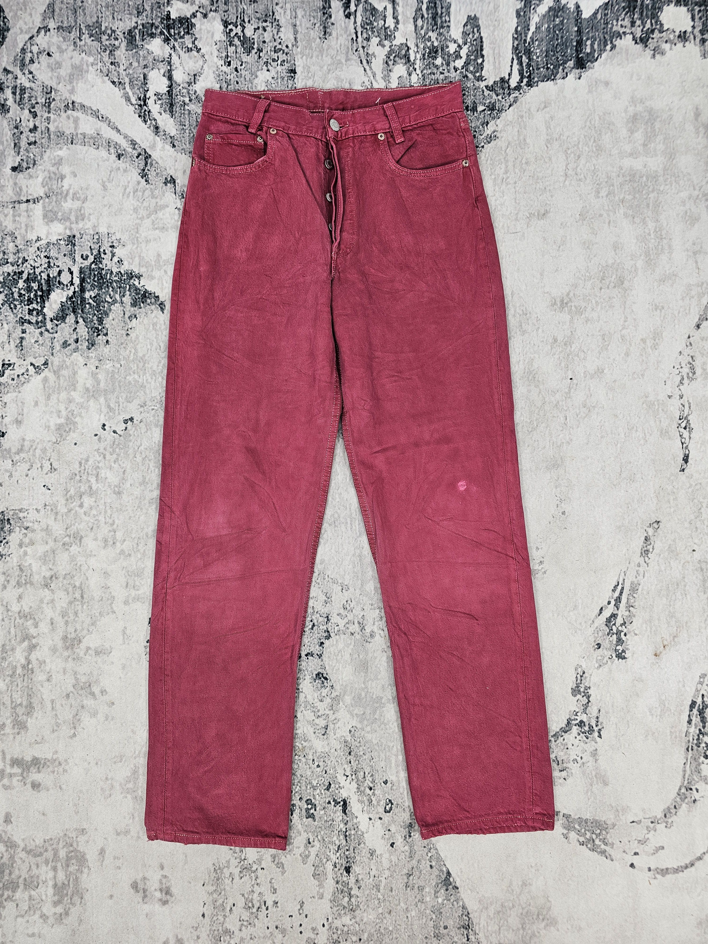 Levi's Vtg 90's LEVIS 501 Maroon Ripped Jeans Size 29X30 L0423 Size US 29 - 1 Thumbnail