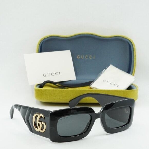 Gucci Gucci GG0811S 001 Sunglasses Black Rectangle Frame, Grey Size ONE SIZE - 14 Thumbnail
