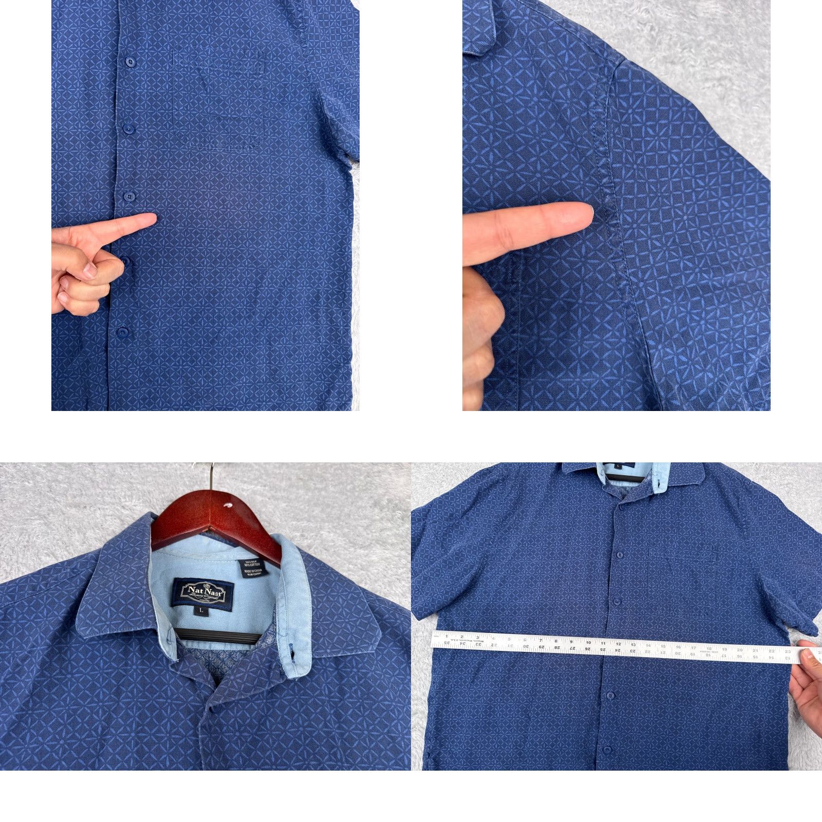 Nat Nast Nat Nast Shirt Mens Large Blue Silk Cotton Blend Short Sleeve Button Up Camp Fashion Hawaiian Nat Nast Luxury Originals Mens Shirts Size US L / EU 52-54 / 3 - 8 Thumbnail
