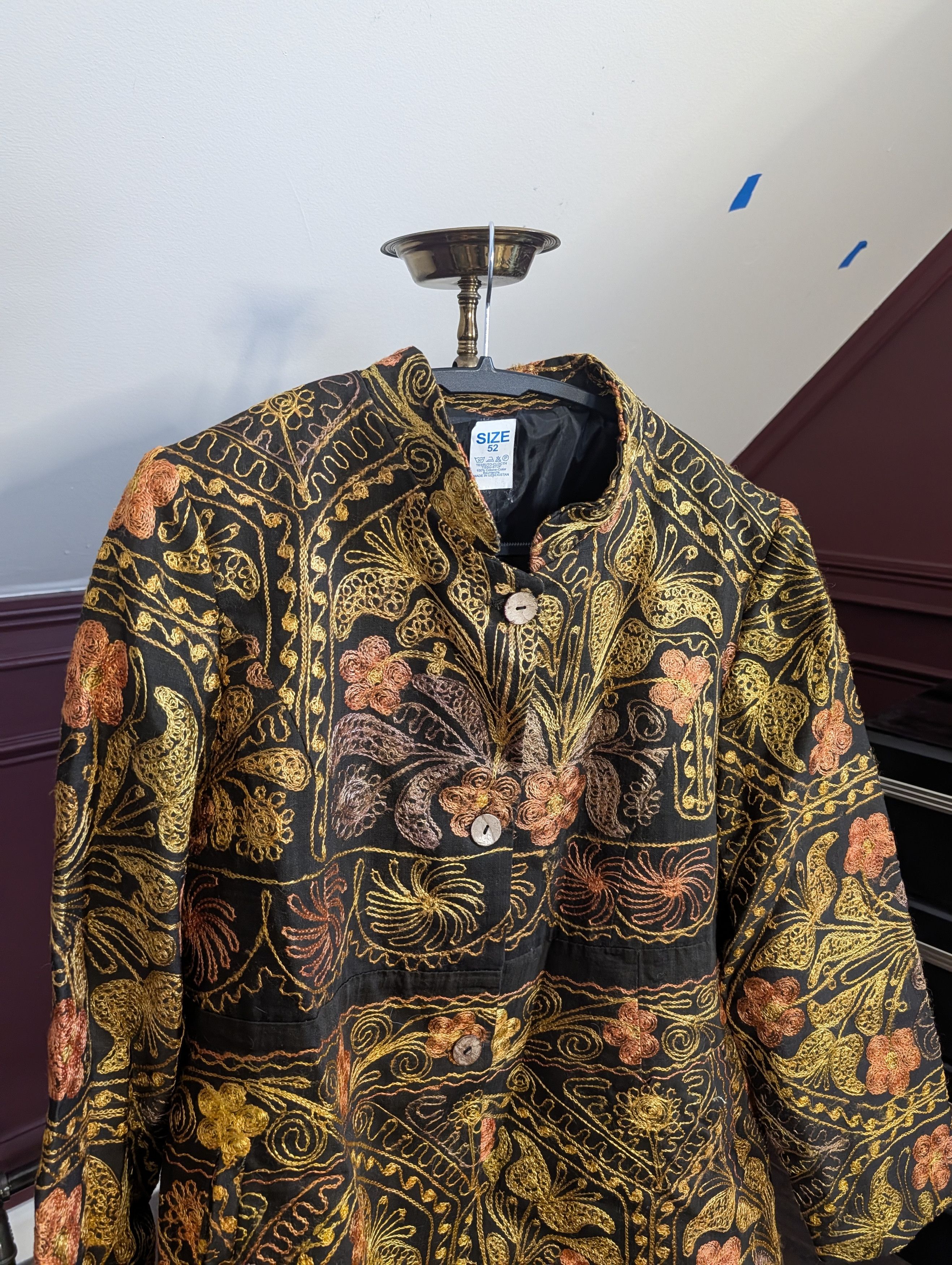 Handmade Uzbekistan handmade chain stitch floral button up jacket Size XL / US 12-14 / IT 48-50 - 2 Thumbnail