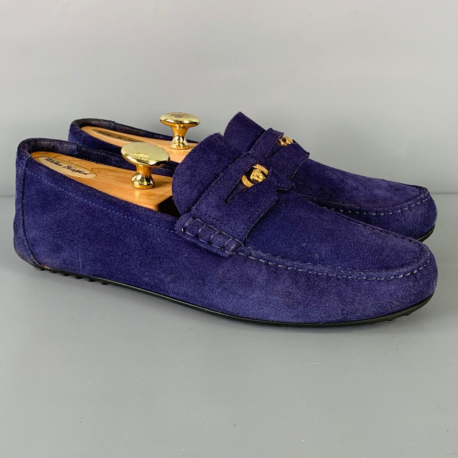 Versace VERSACE Bluette Oro- Purple Textured Suede Drivers Loafers Size US 8 / EU 41 - 1 Thumbnail
