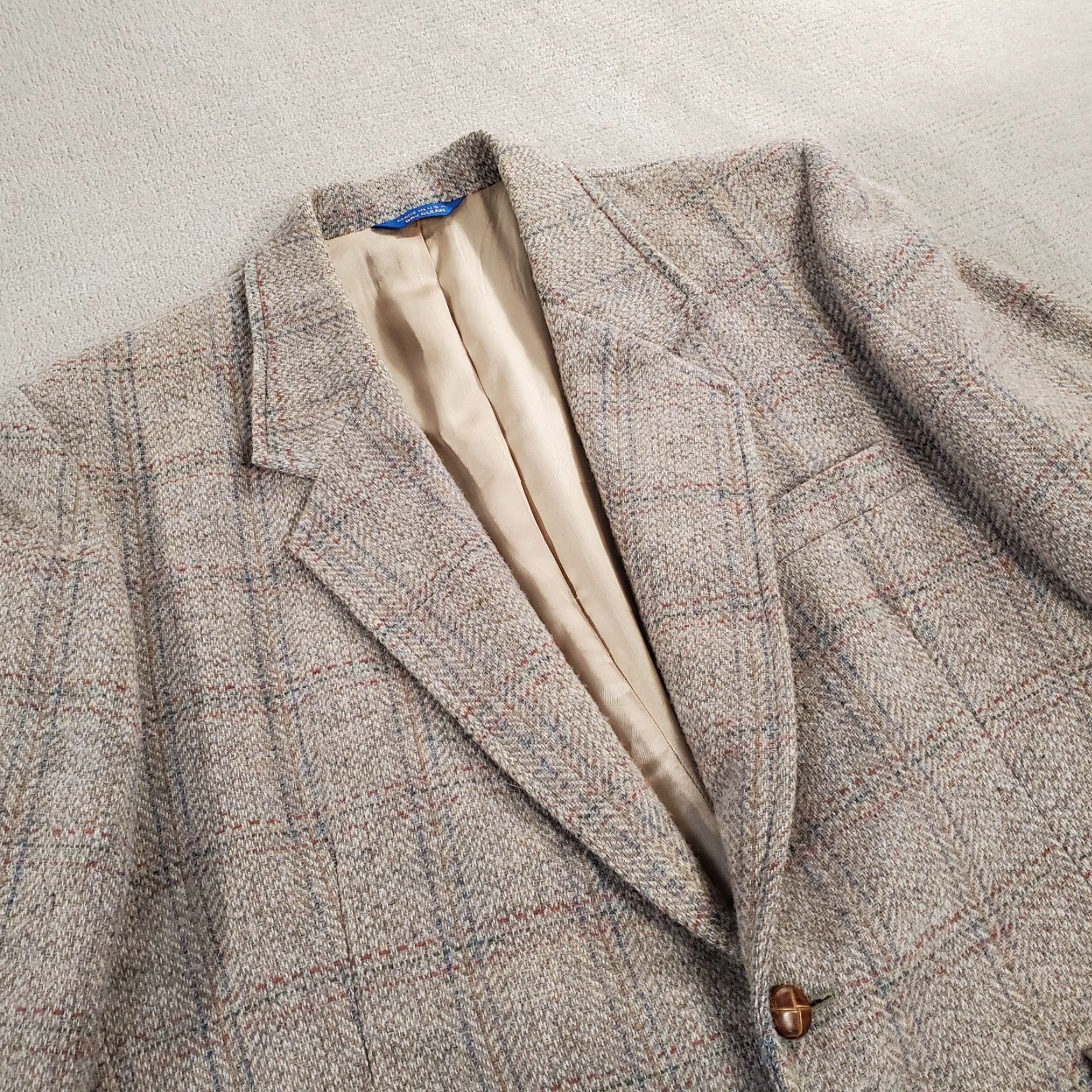 Pendleton VINTAGE Pendleton Blazer Mens 44 Beige Plaid Wool 2 Piece Jacket Coat Jacket/Coat Regular Prime Size 44R - 2 Thumbnail