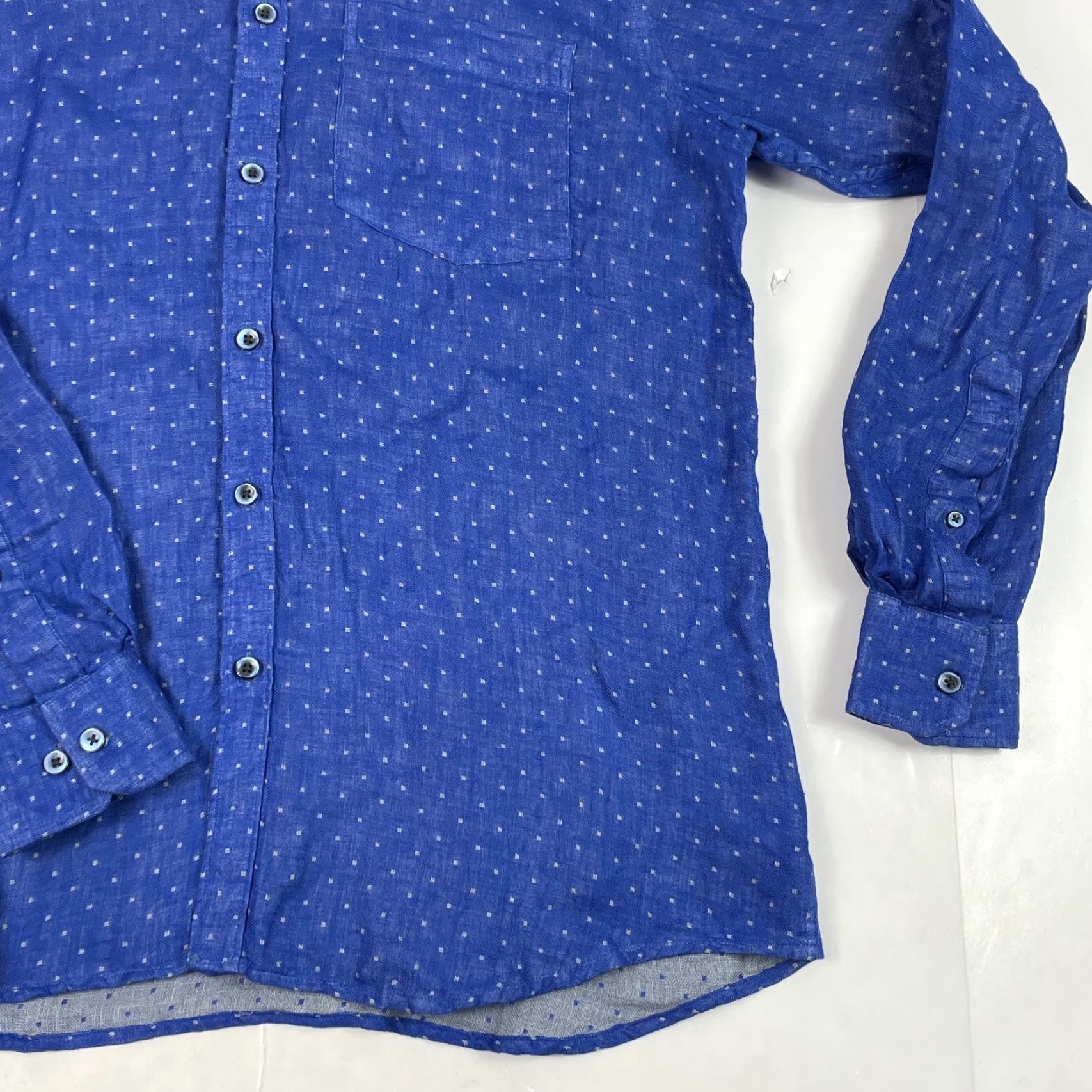 Vintage VINTAGE Iris Shirt Mens Medium Blue Linen Exotica Long Sleeve Button Up Dotted Squares Size US M / EU 48-50 / 2 - 4 Thumbnail