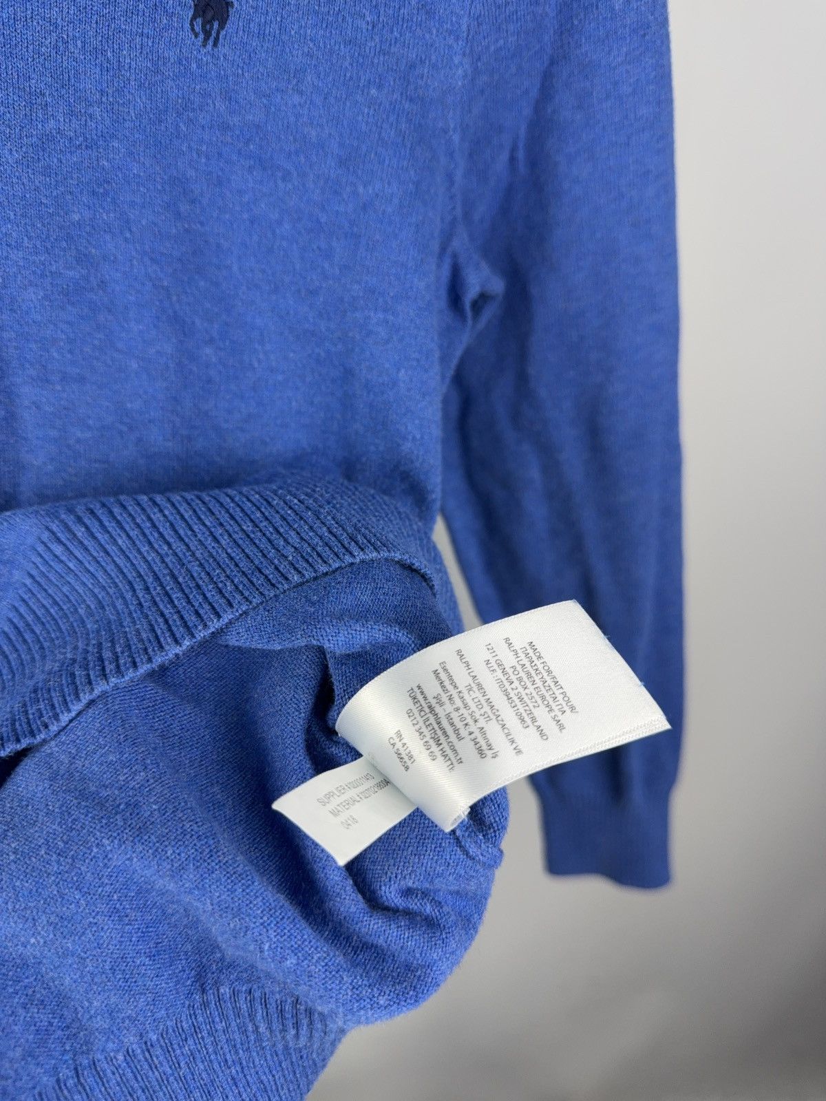 Designer × Polo Ralph Lauren × Vintage Polo Ralph Lauren Blue V-Neck Sweater 100% Cotton S size Size S / US 4 / IT 40 - 6 Thumbnail