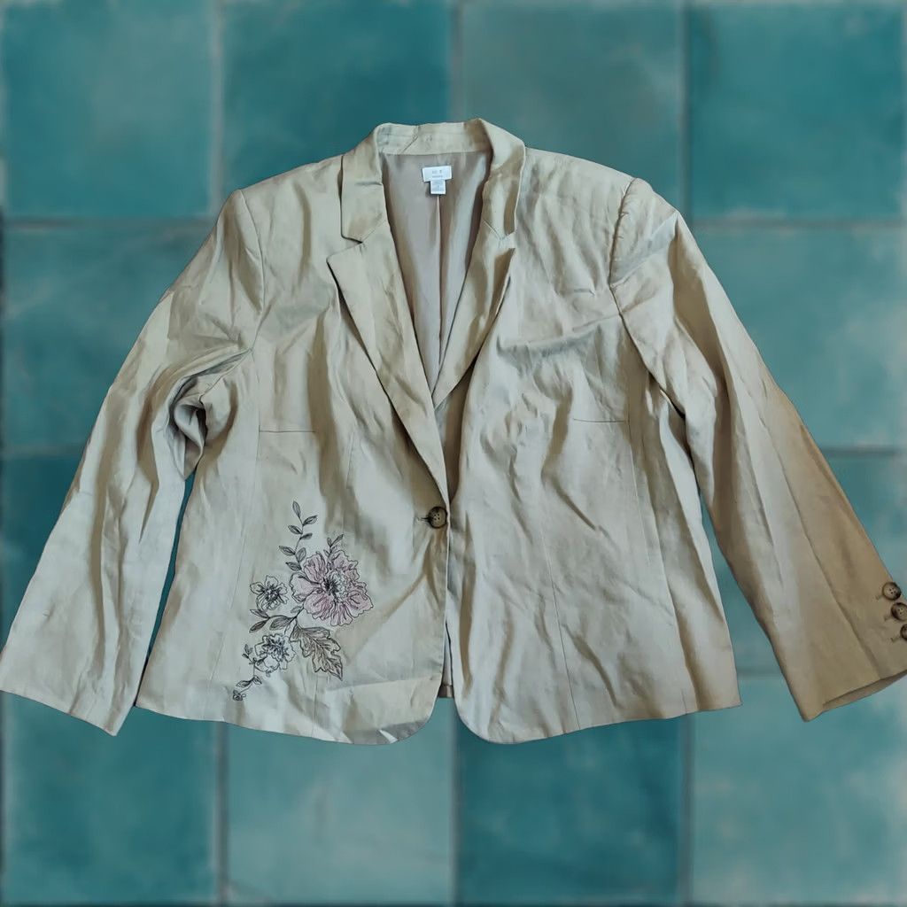 Apt. 9 Apt. 9 Blazer Shirt Floral Beige Linen Blend Stretch Long Sleeve 18 Women Womens 18 Blazer Size XXL / US 16-18 / IT 52-54 - 1 Thumbnail