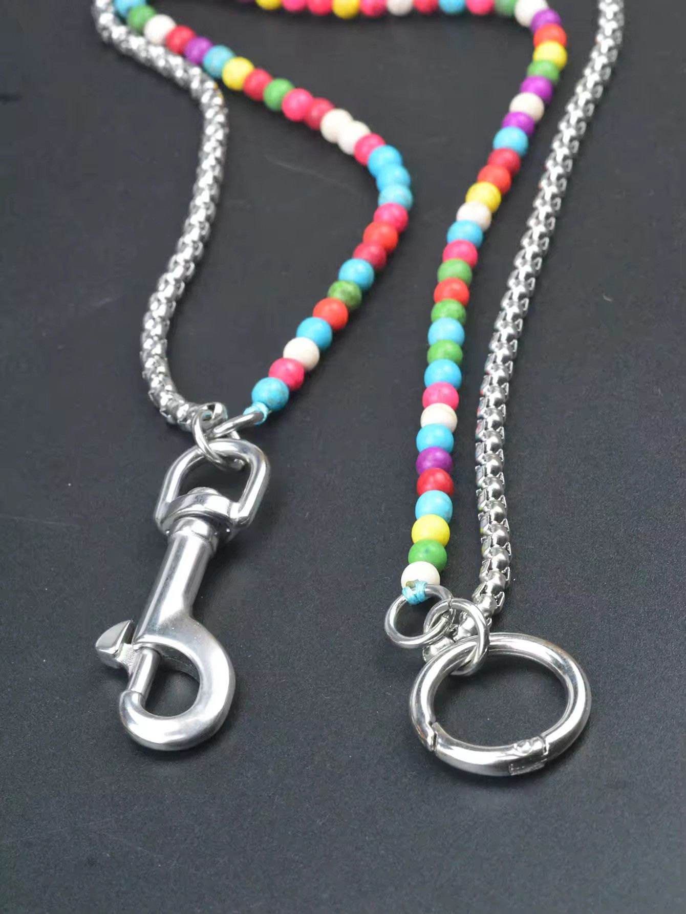 Jewelry Colorful Beads Stainless Steel Wallet Chain Size ONE SIZE - 3 Thumbnail