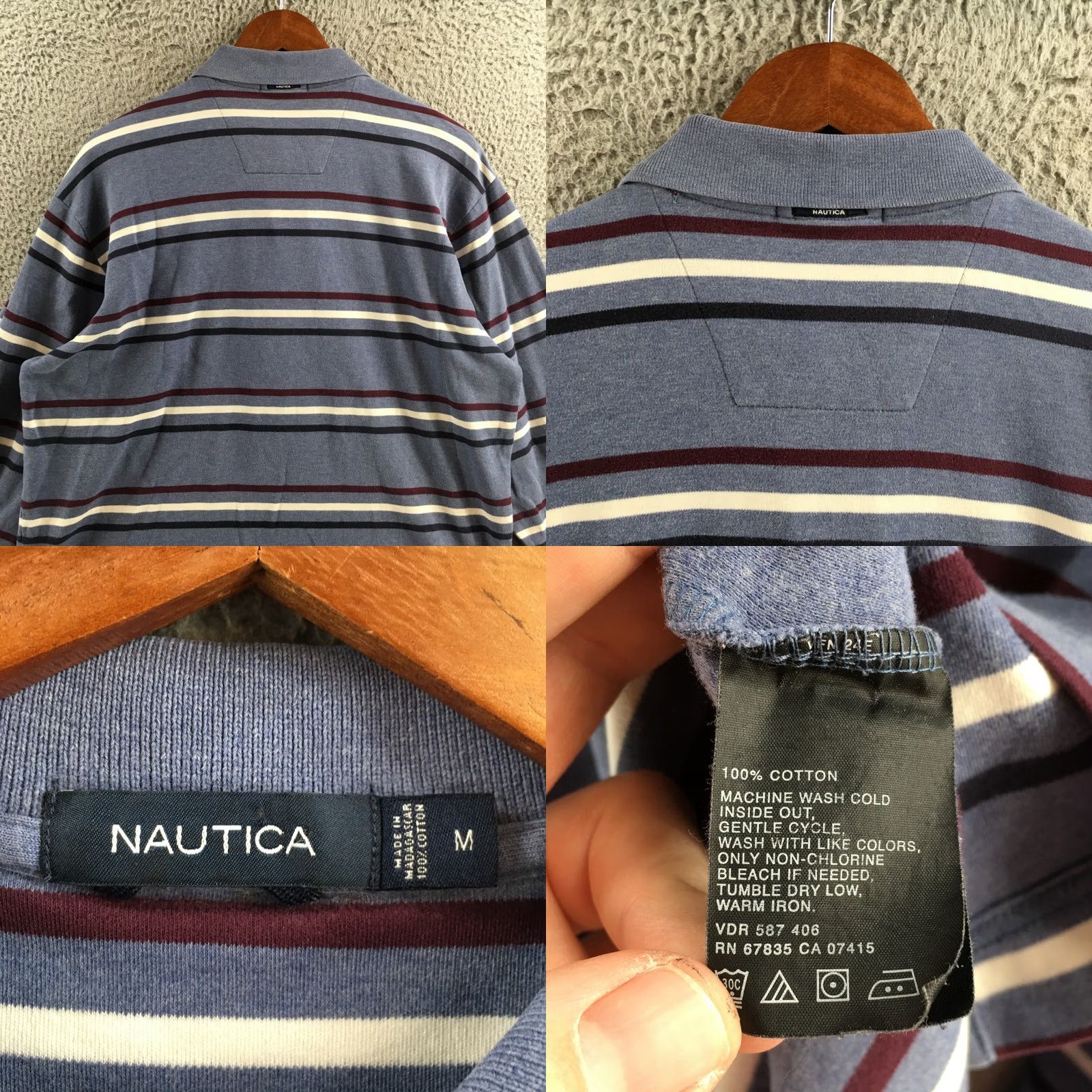Nautica Nautica Long Sleeve Polo Shirt Men M Blue Stripe Cotton Collared Casual Pullover Size US M / EU 48-50 / 2 - 8 Thumbnail