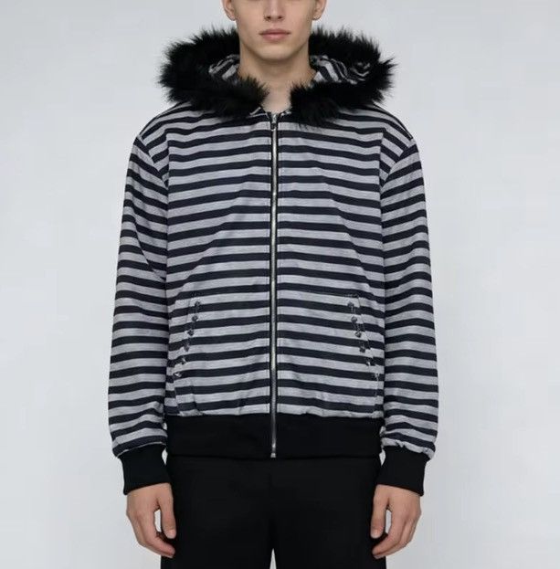Japanese Brand Striped Fur Hood Jacket Size US L / EU 52-54 / 3 - 1 Thumbnail