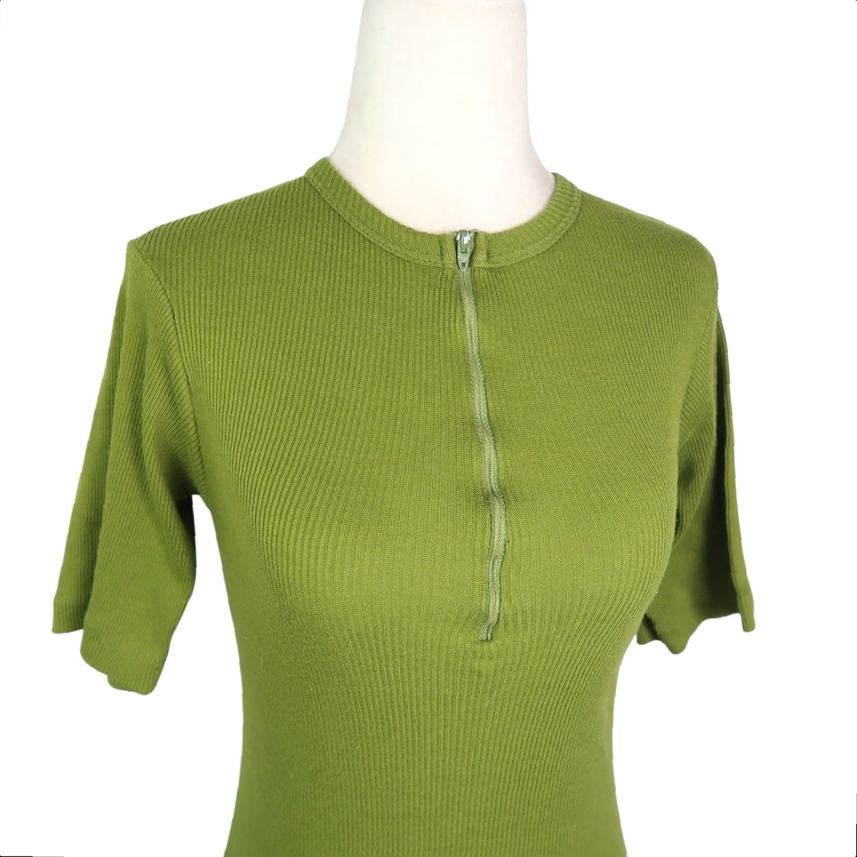 Olive VINTAGE Olive Green 1/4 Zip Ribbed Knit Sweater T-Shirt Top S Women Tunic 70s Seasonal Fall Winter Mens Womens Girls Boys Size S / US 4 / IT 40 - 2 Thumbnail