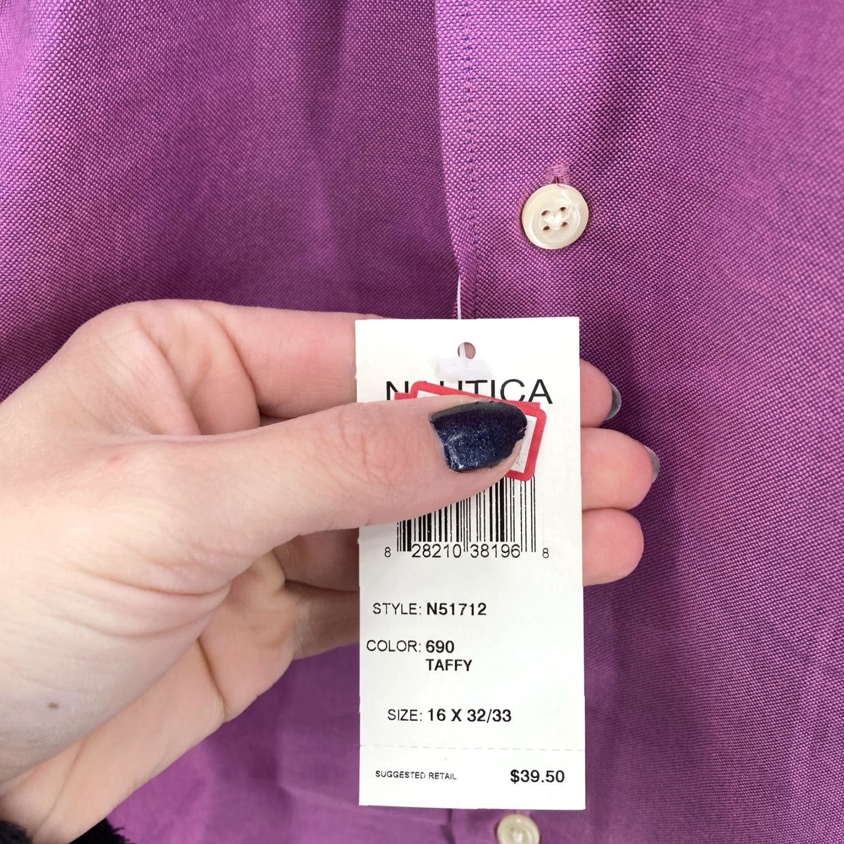 Nautica VINTAGE Nautica Shirt Mens 16 32/33 Purple Oxford Button-Down Dress Long Sleeve Men Size 42R - 5 Thumbnail