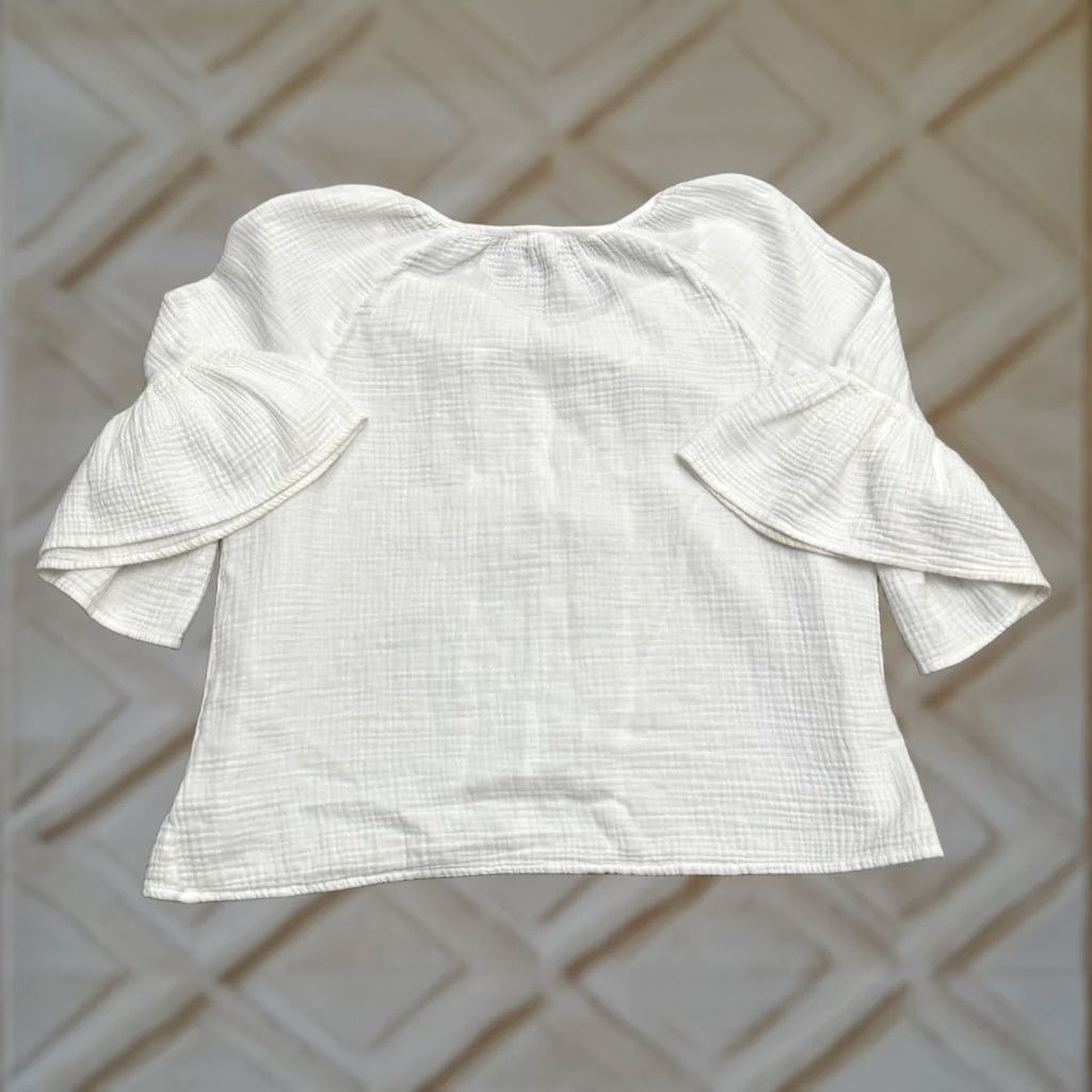Bell BeachLunchLounge Blouse Cotton Gauze Peasant XL White Bell Sleeve Shirt Womens Bohemian Peasant, 3/4 Sleeve, V-Neck, Summer, Spring, Fall, Regular Fit Size XL / US 12-14 / IT 48-50 - 1 Thumbnail