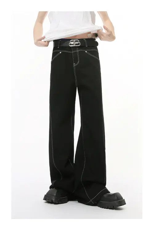 Japanese Brand VIBE Black trendy stitching casual straight jeans y2k Size US 32 / EU 48 - 2 Thumbnail
